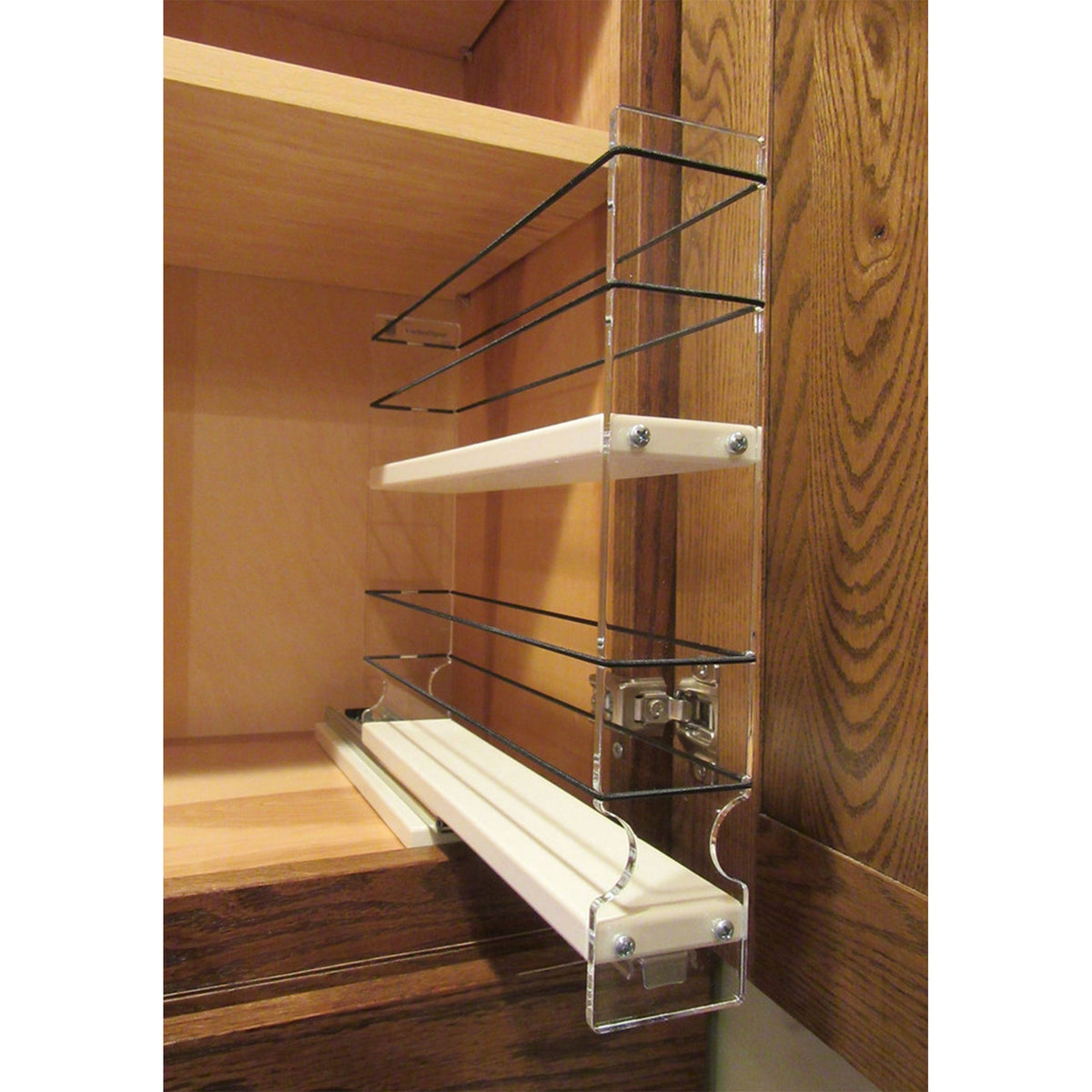 Vertical Spice 10.6" x 2.3" x 10.75" Cabinet Mount 2-Tier Spice Drawer, Cream