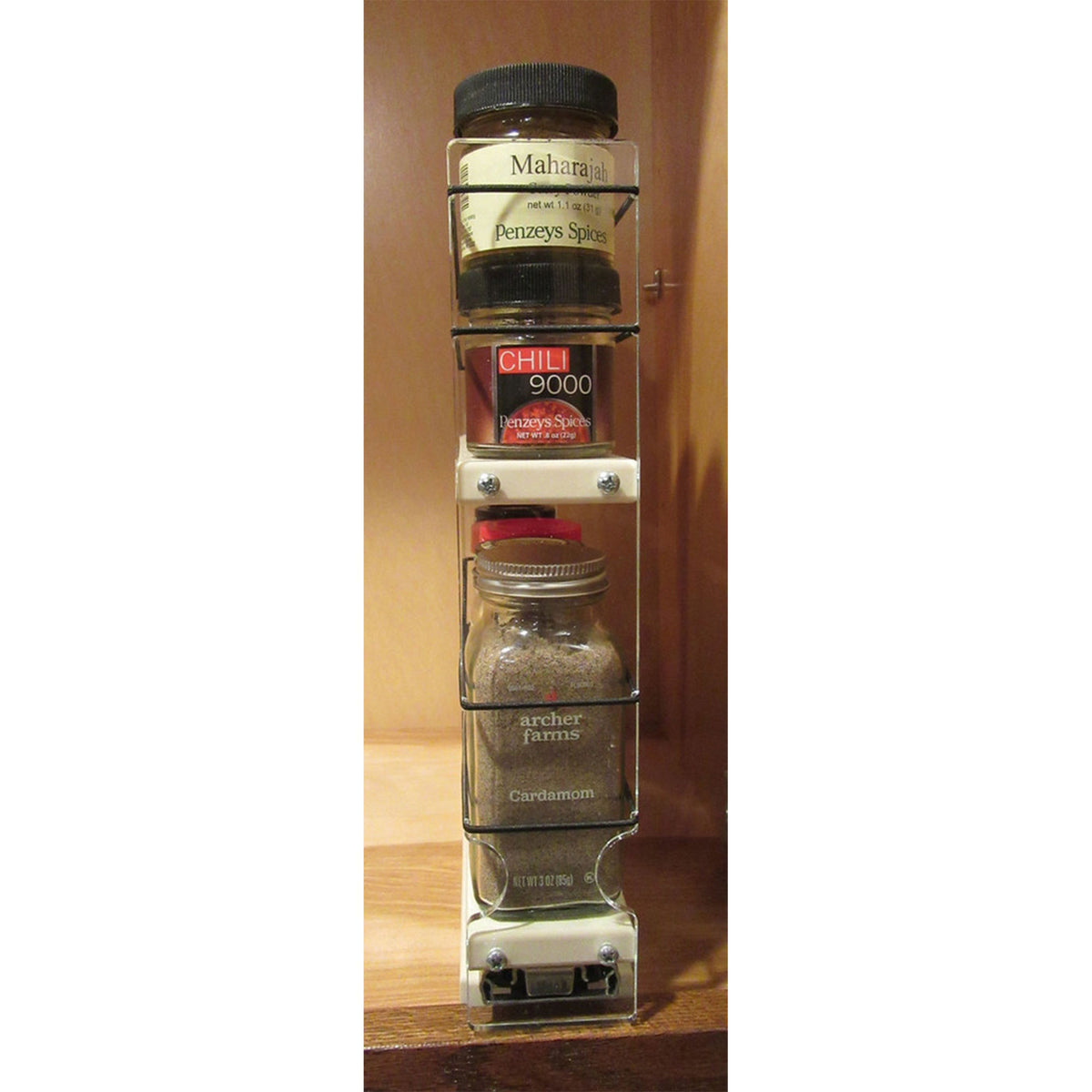 Vertical Spice 10.6" x 2.3" x 10.75" Cabinet Mount 2-Tier Spice Drawer, Cream