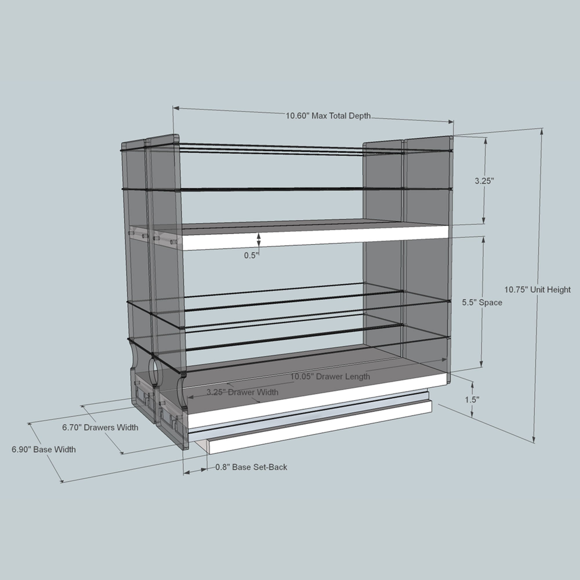 Vertical Spice 10.6" x 6.9" x 10.75" 2-Drawer Tiered Cabinet Spice Rack, Cream