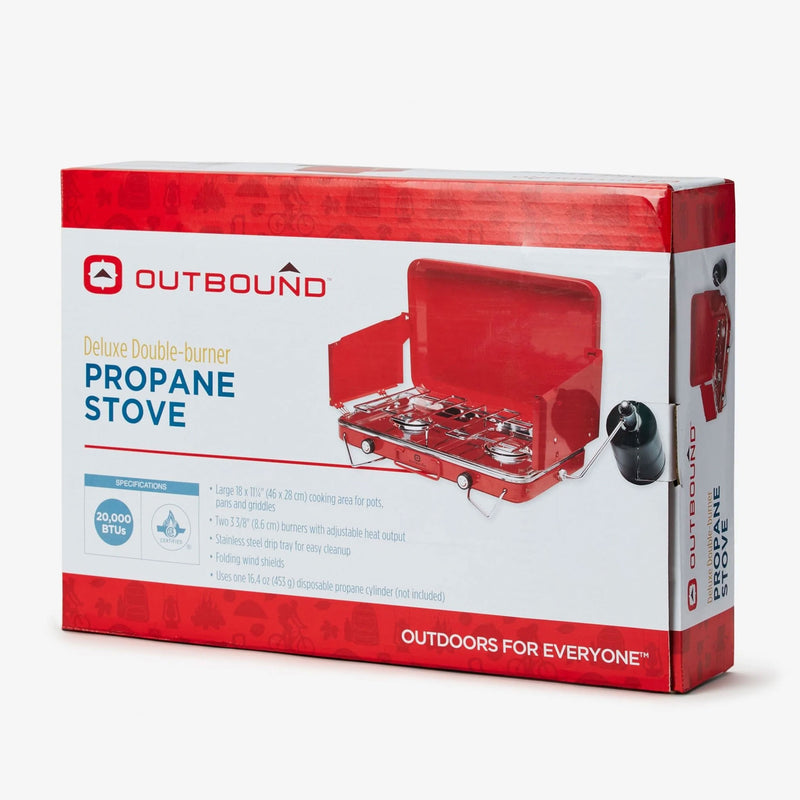 Outbound Double Burner Portable Propane Camping Stove with Storage Case, Red