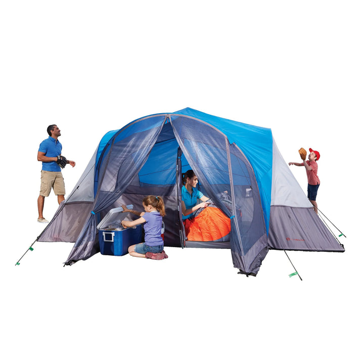 Outbound 8 Person 3 Season Easy Up Camping Dome Tent with Rainfly & Porch, Blue - VMInnovations