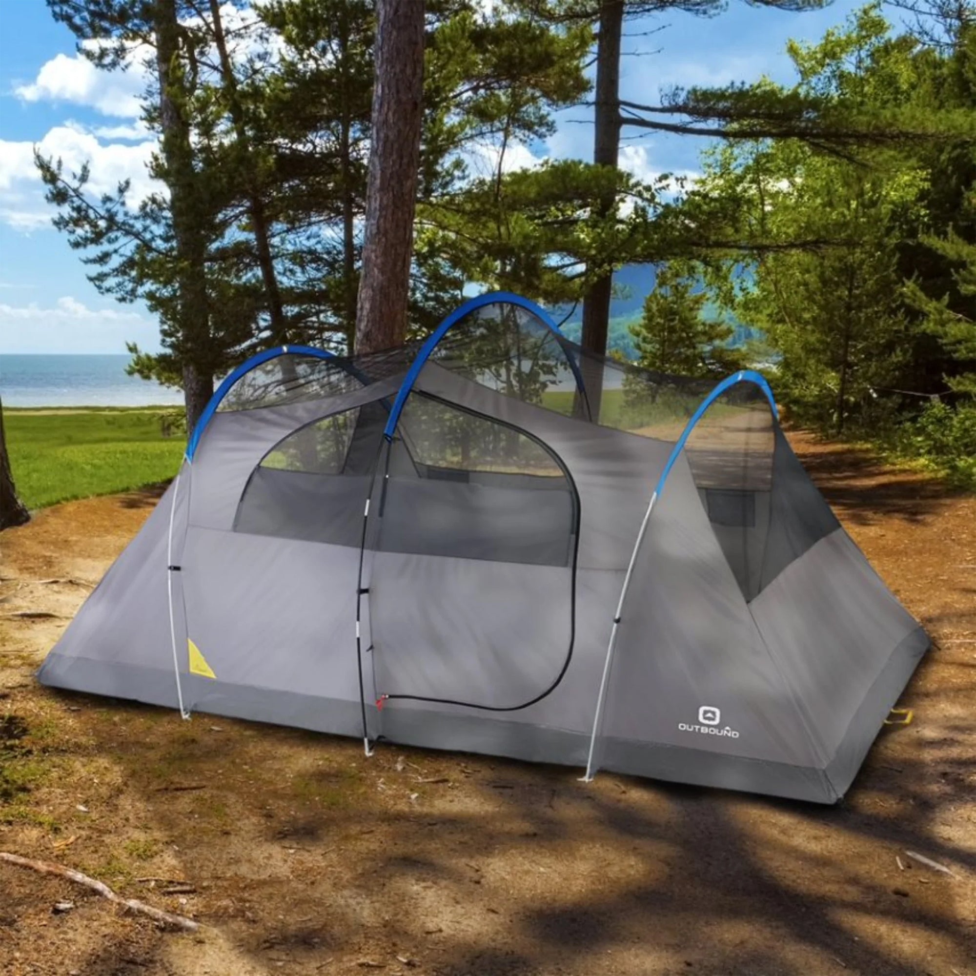 Outbound 8 Person 3 Season Easy Up Camping Dome Tent with Rainfly & Porch, Blue - VMInnovations