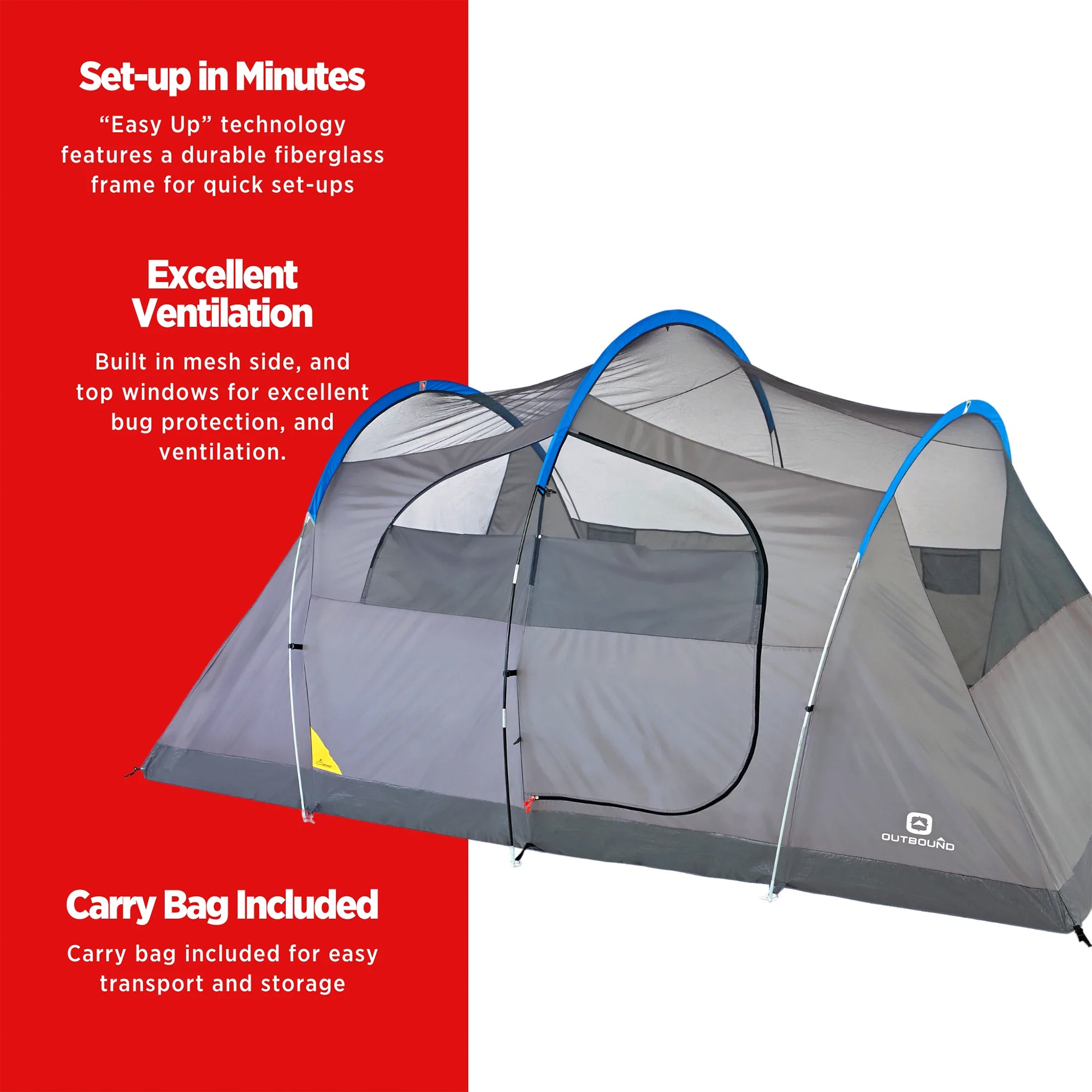 Outbound 8 Person 3 Season Camping Dome Tent with Rainfly & Porch, Blue (Used) - VMInnovations