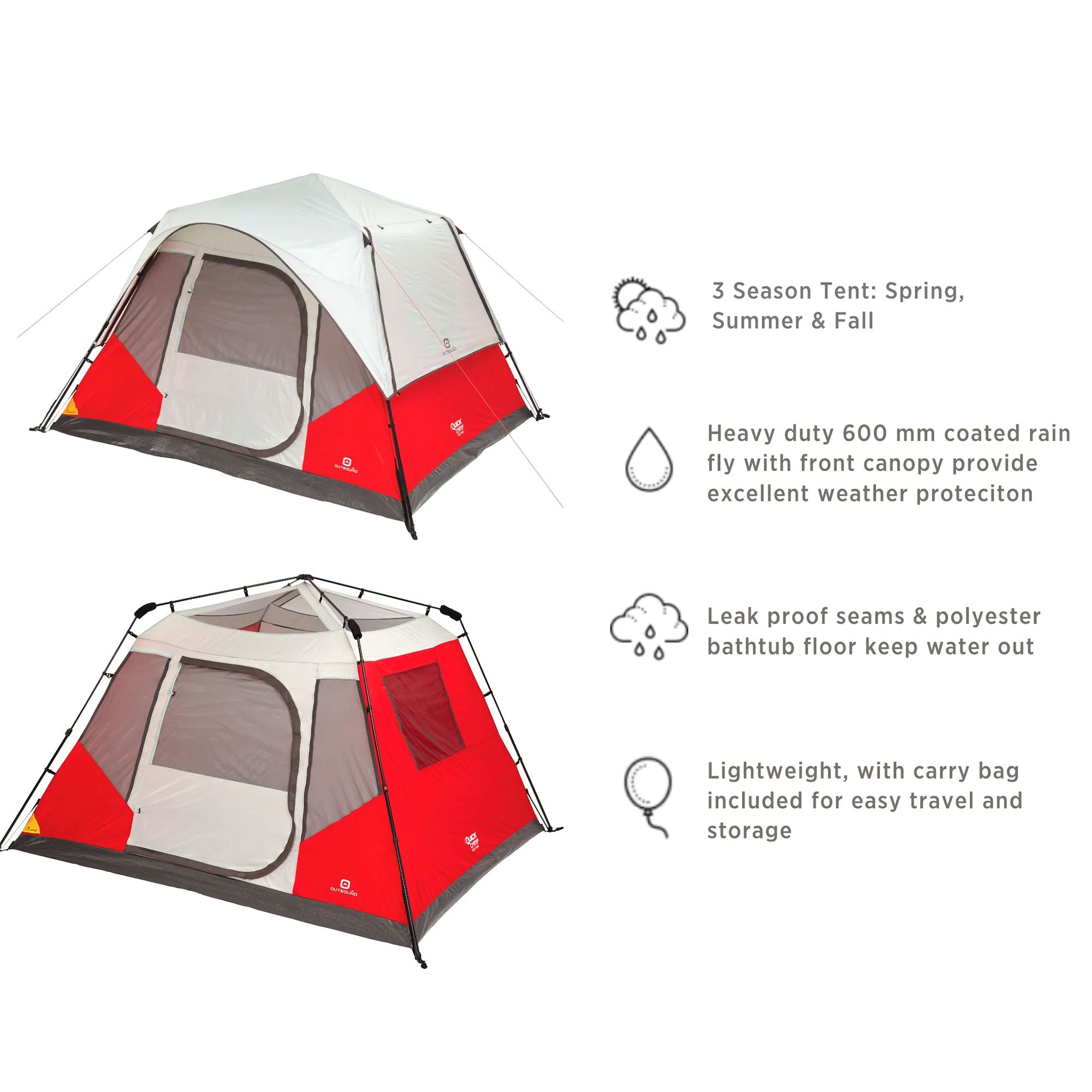 Outbound QuickCamp 6 Person Cabin Tent with Rainfly and Carry Bag (Open Box) - VMInnovations