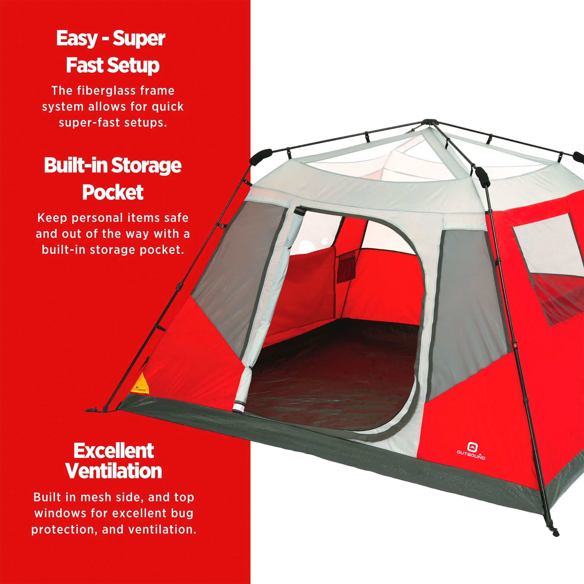 Outbound QuickCamp 6 Person Cabin Tent with Rainfly and Carry Bag (Open Box) - VMInnovations