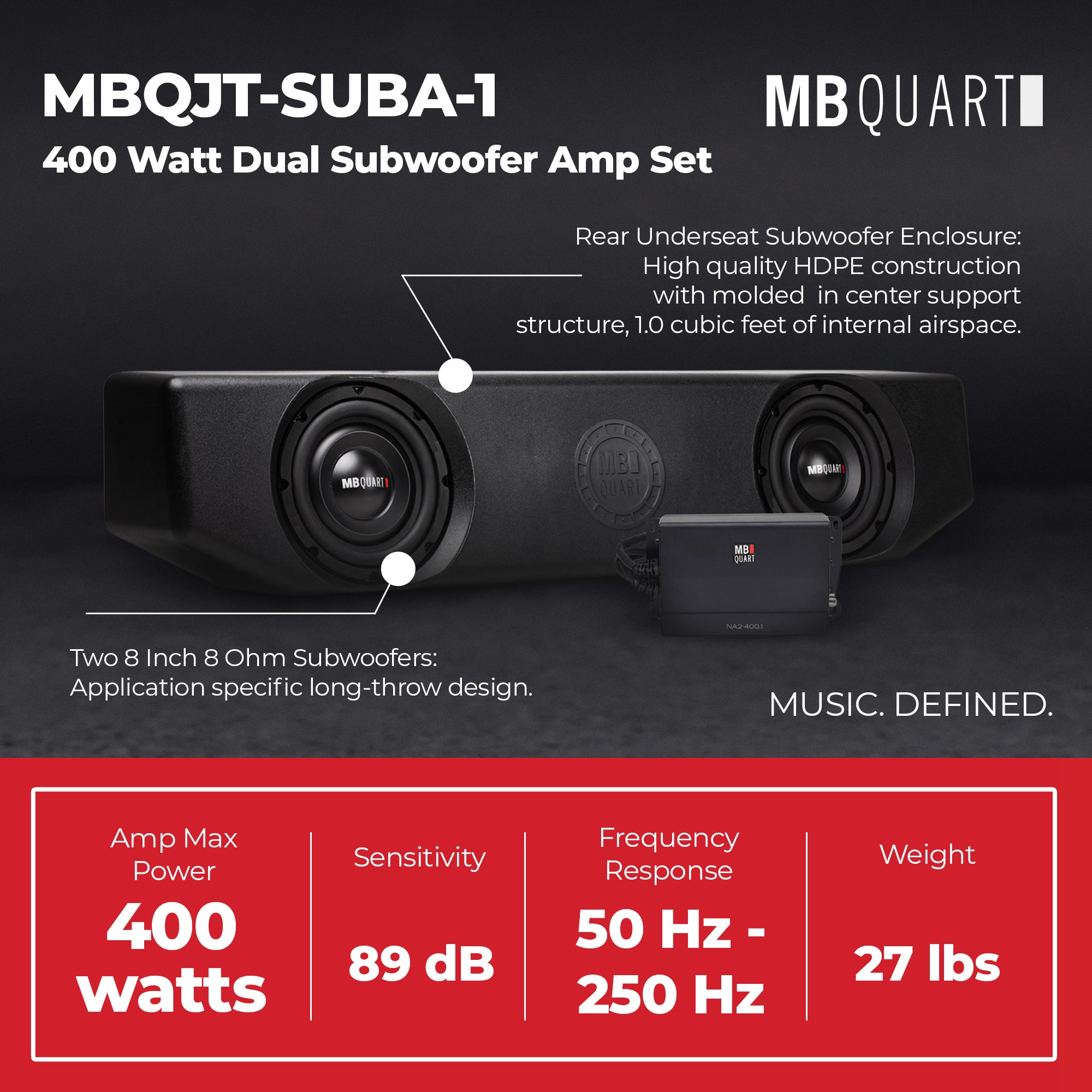 Jeep Gladiator Compatible 400 Watt Dual Subwoofer & Amp Set (Open Box)