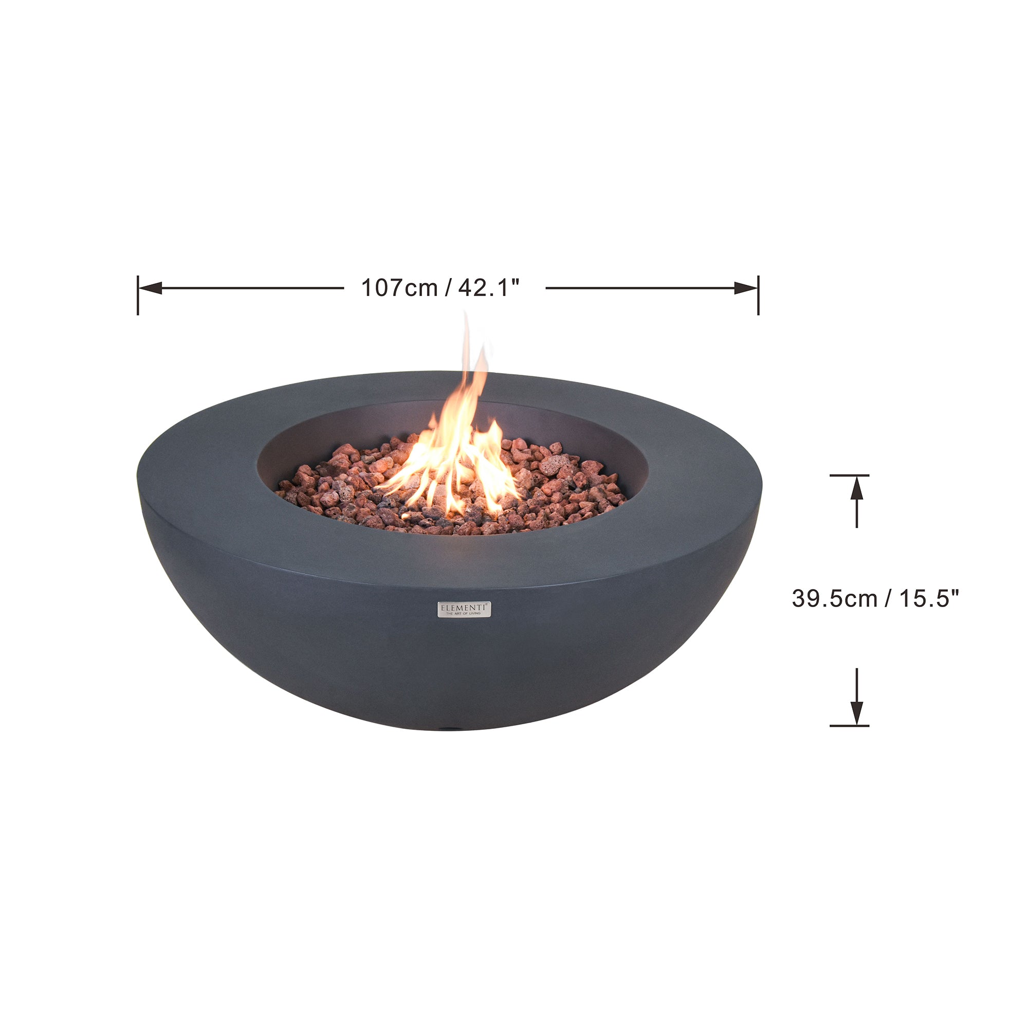 Elementi Liquified Petroleum Lunar Bowl Fire Pit w/ Auto Ignition & Clean Flame