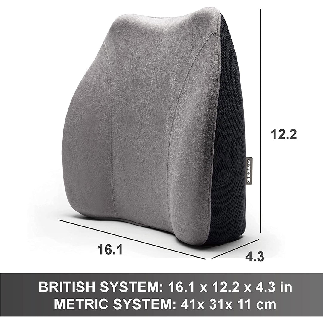 WENNEBIRD Model Q Lumbar Memory Foam Support Pillow to Improve Posture, Grey - VMInnovations