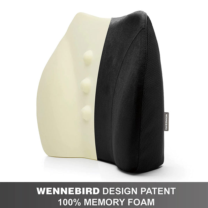 WENNEBIRD Model Q Lumbar Memory Foam Support Pillow to Improve Posture, Black - VMInnovations