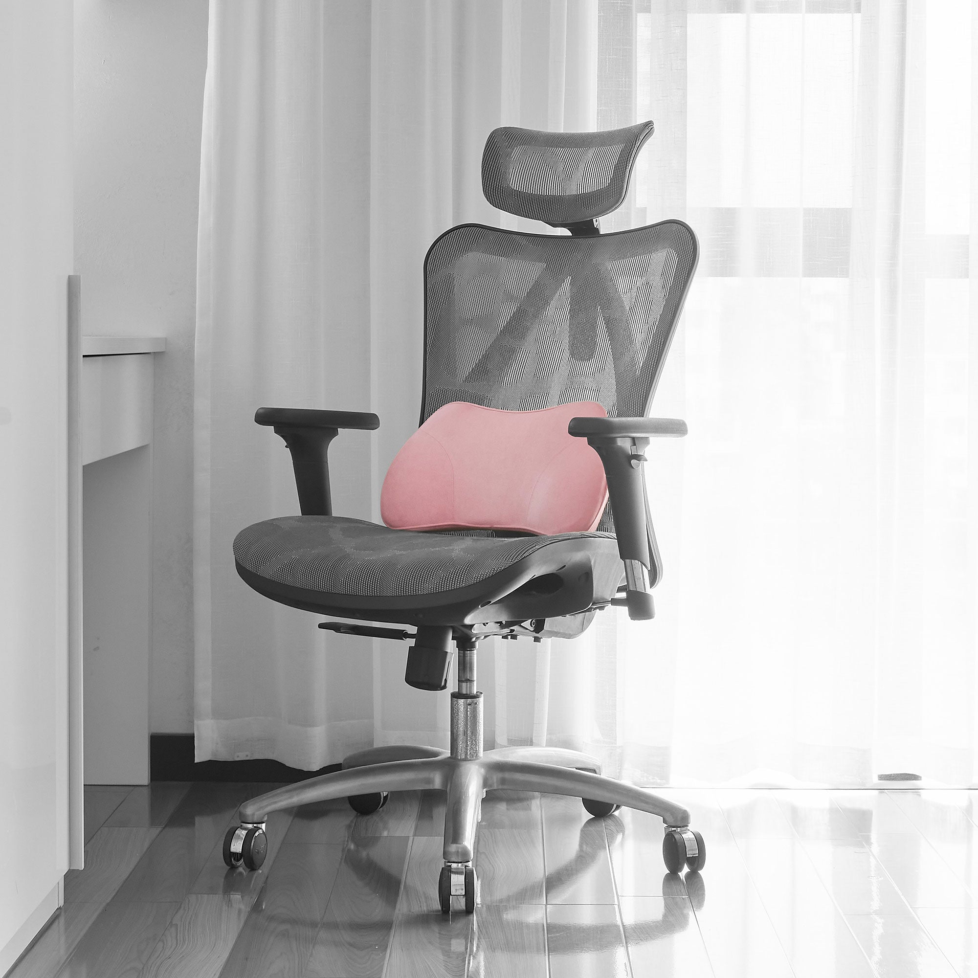 WENNEBIRD Model B Lumbar Memory Foam Support Pillow to Improve Posture, Pink