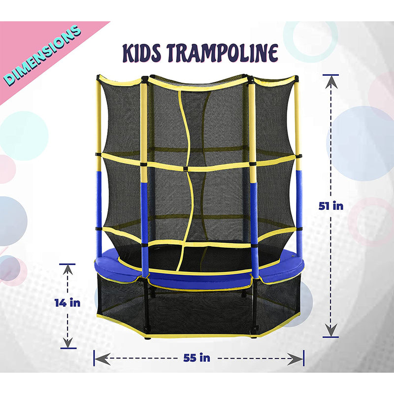Machrus Upper Bounce 55 Inch Round Kid Friendly Trampoline and Enclosure Set