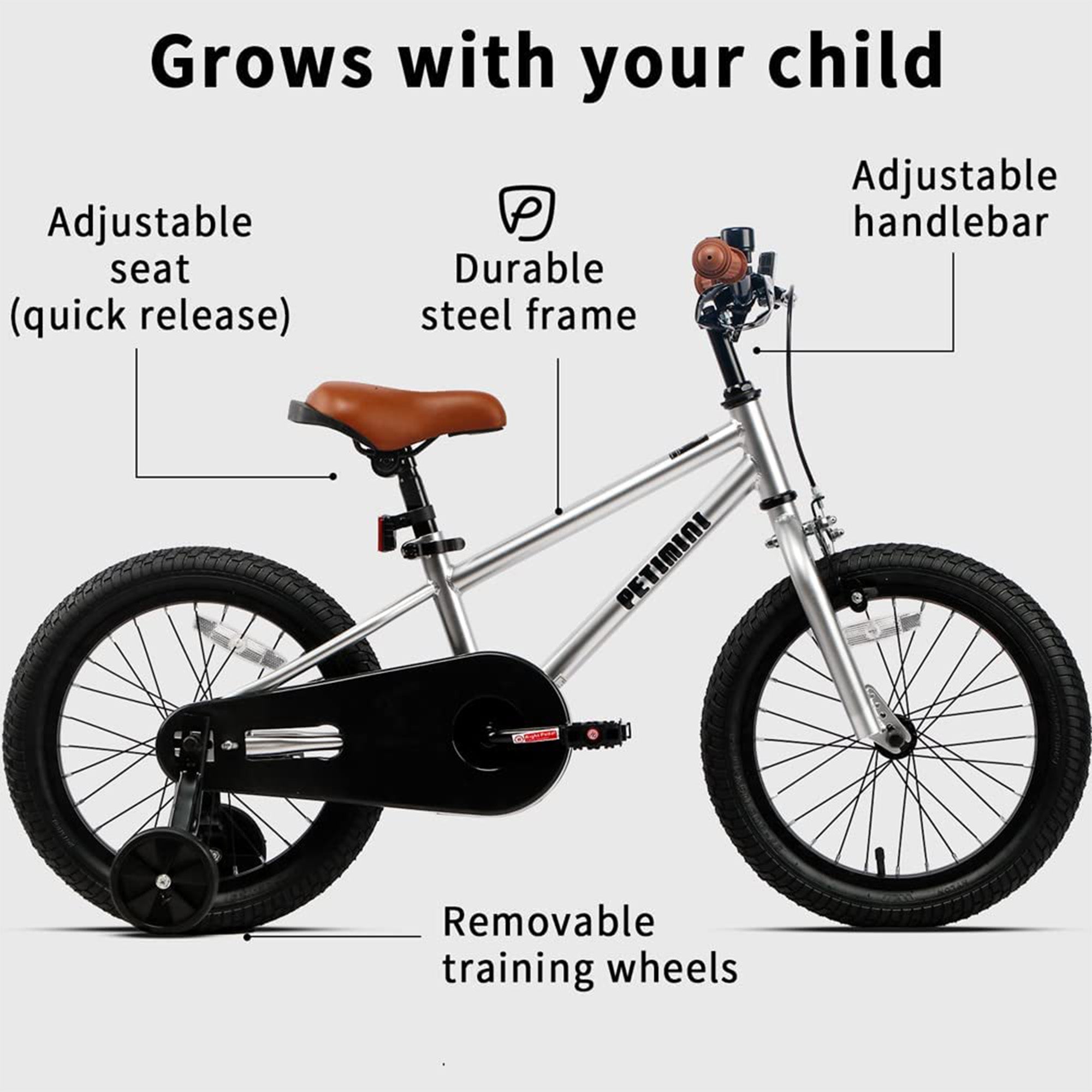 Petimini 16 In BMX Style Kids Bike w/Training Wheels, Silver (Used) - VMInnovations