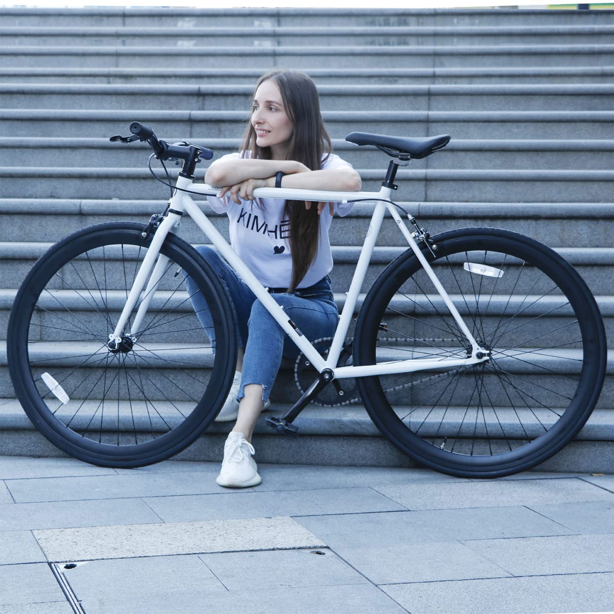 AVASTA 700C 54 In Single Speed Loop Fixed Gear Urban Fixie Bike, White (Used) - VMInnovations