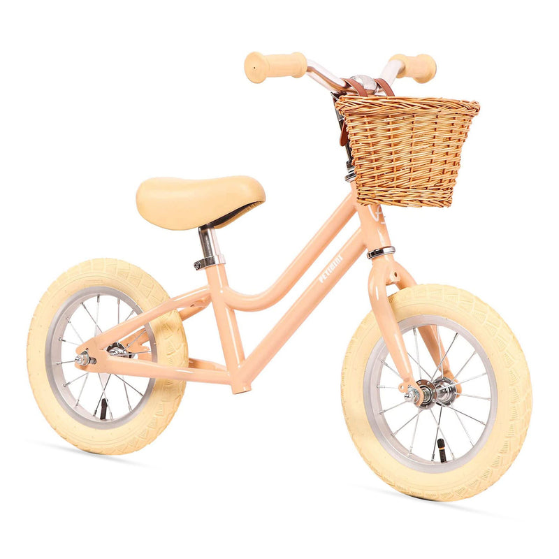 Petimini 12 Inch Kids Beginner Balance Bike with Basket for 2-6 Year Olds, Peach