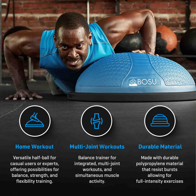 Bosu Home Balance Trainer for Strength, Flexibility, and Cardio Workouts, Blue