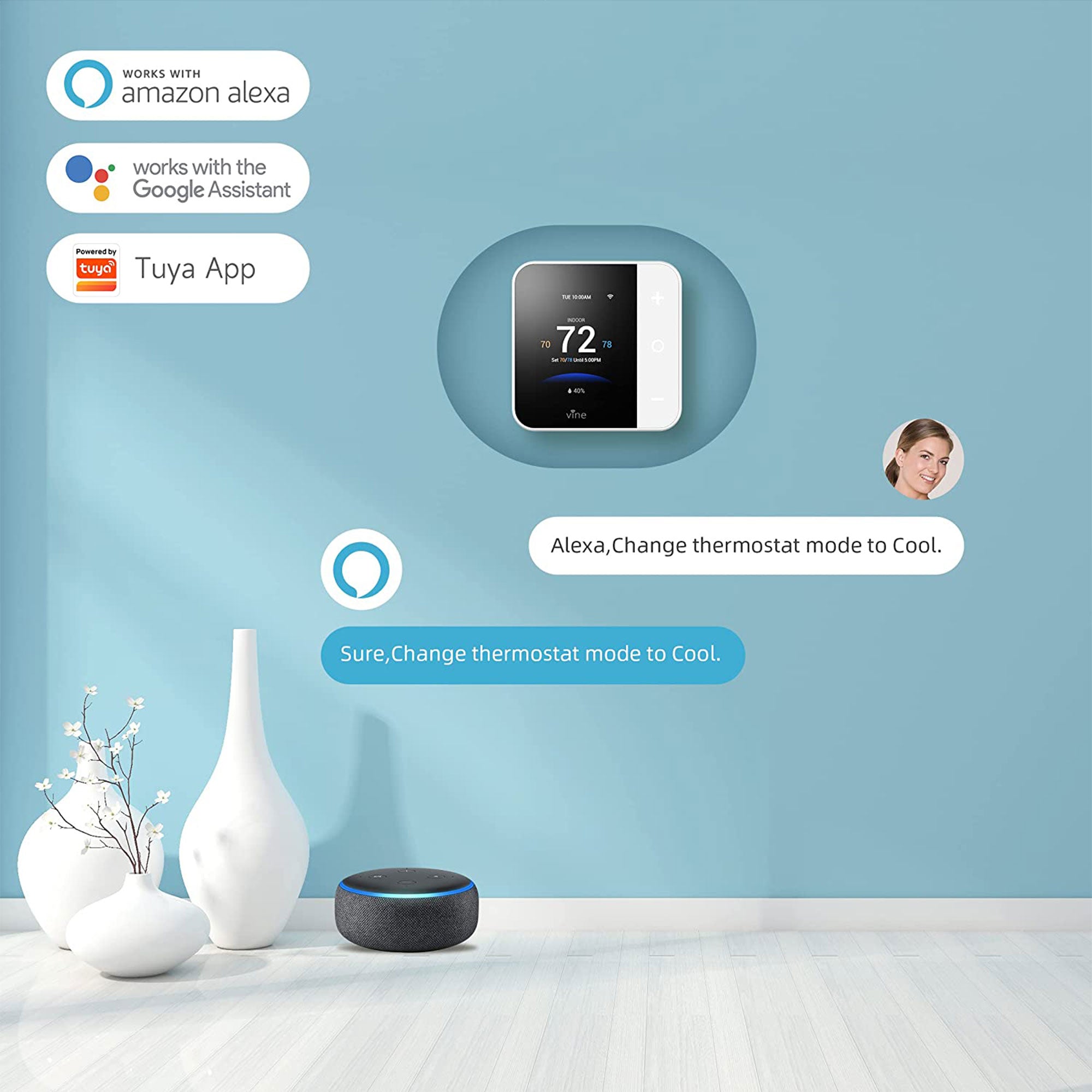 Vine Wi Fi 7 Day & 8 Period Programmable Smart Home Thermostat, 6 Gen (Open Box) - VMInnovations