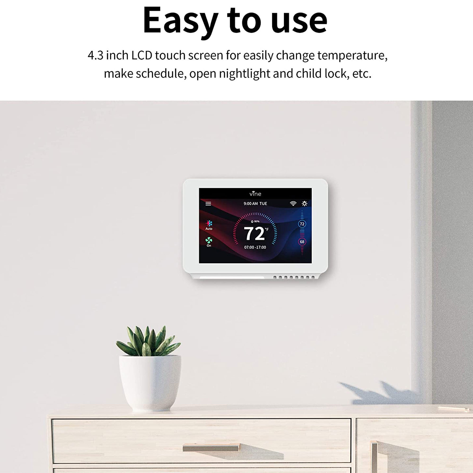 Vine Wi Fi 7 Day and 8 Period Programmable Smart Home Thermostat, 6th Gen - VMInnovations