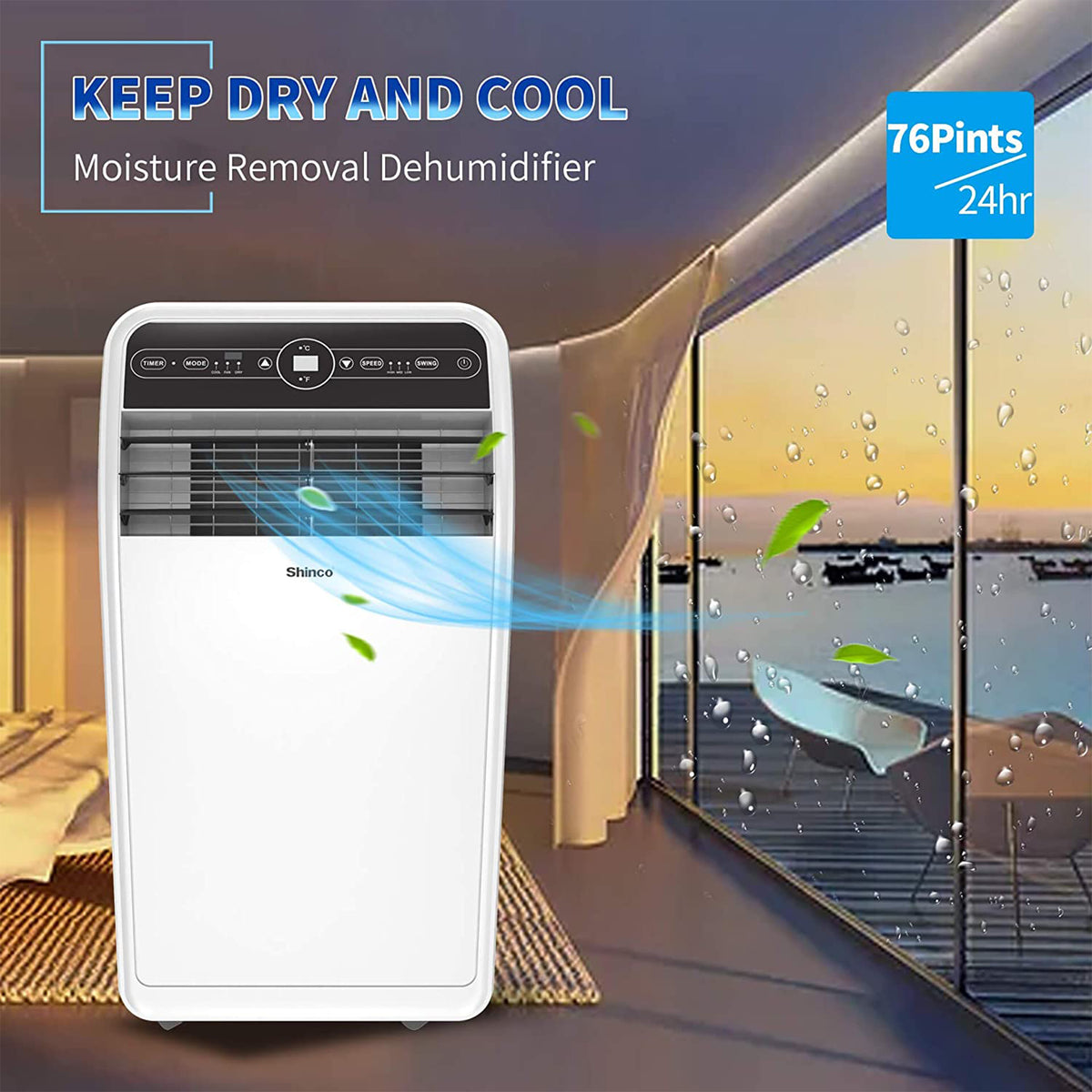 Shinco 10,000 BTU Portable AC Unit, Dehumidifier, and Fan for 300 SqFt Rooms