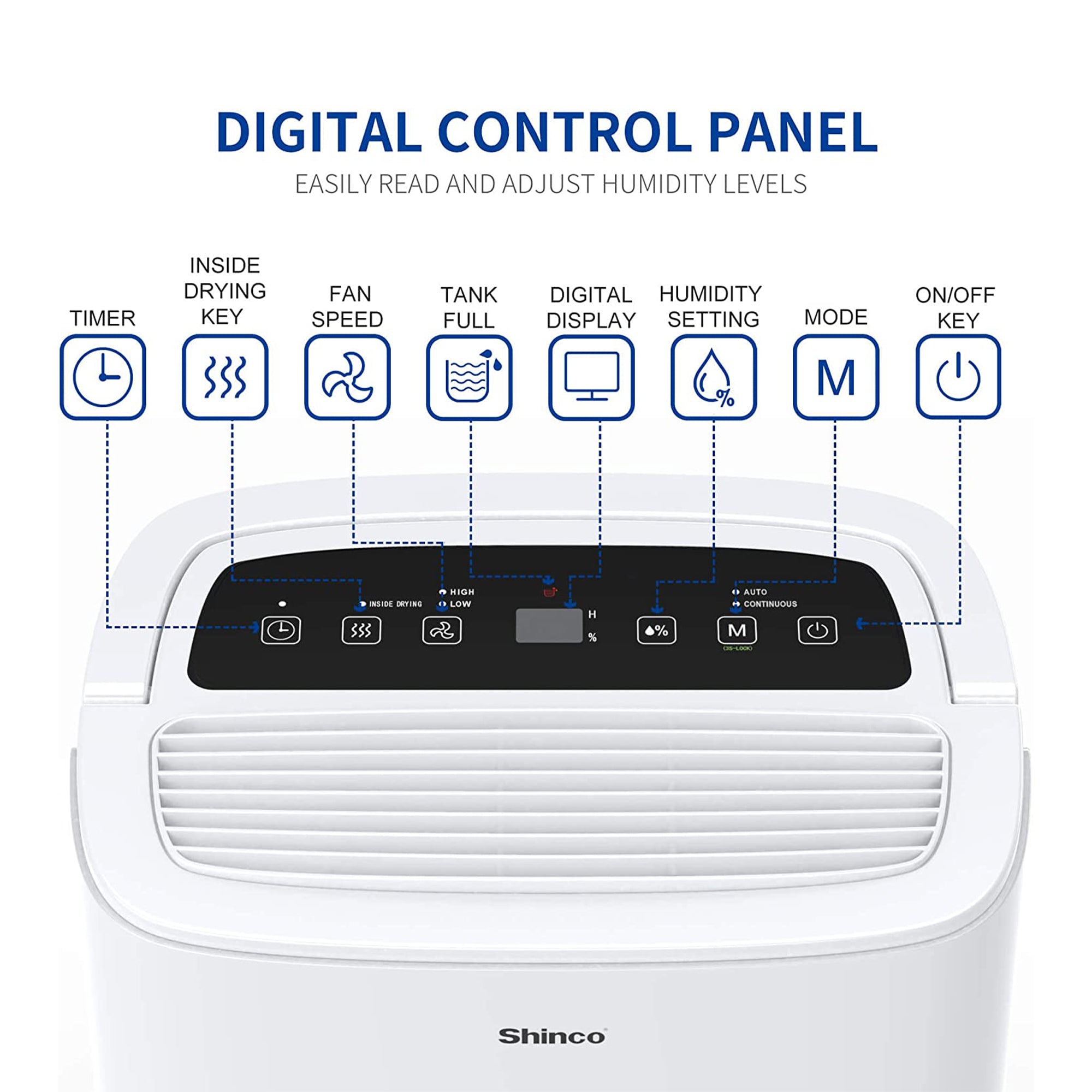 Shinco SDZ1-30P 1500 Square Feet Portable Home Dehumidifier, 30 Pints, White