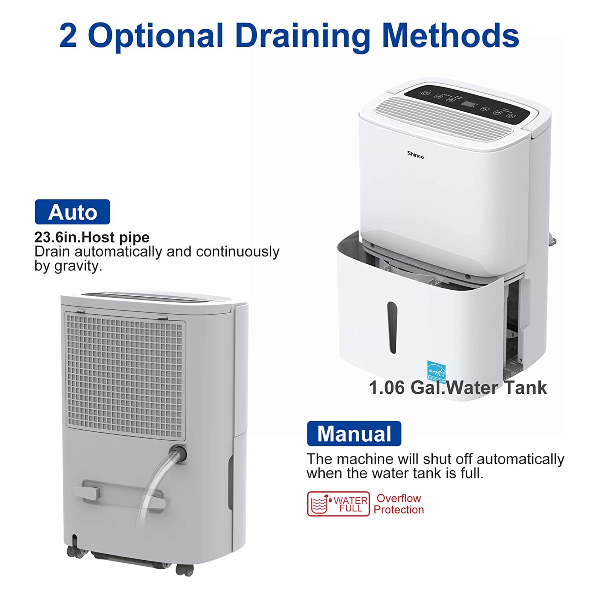Shinco SDZ1-30P 1500 Square Feet Portable Home Dehumidifier, 30 Pints, White