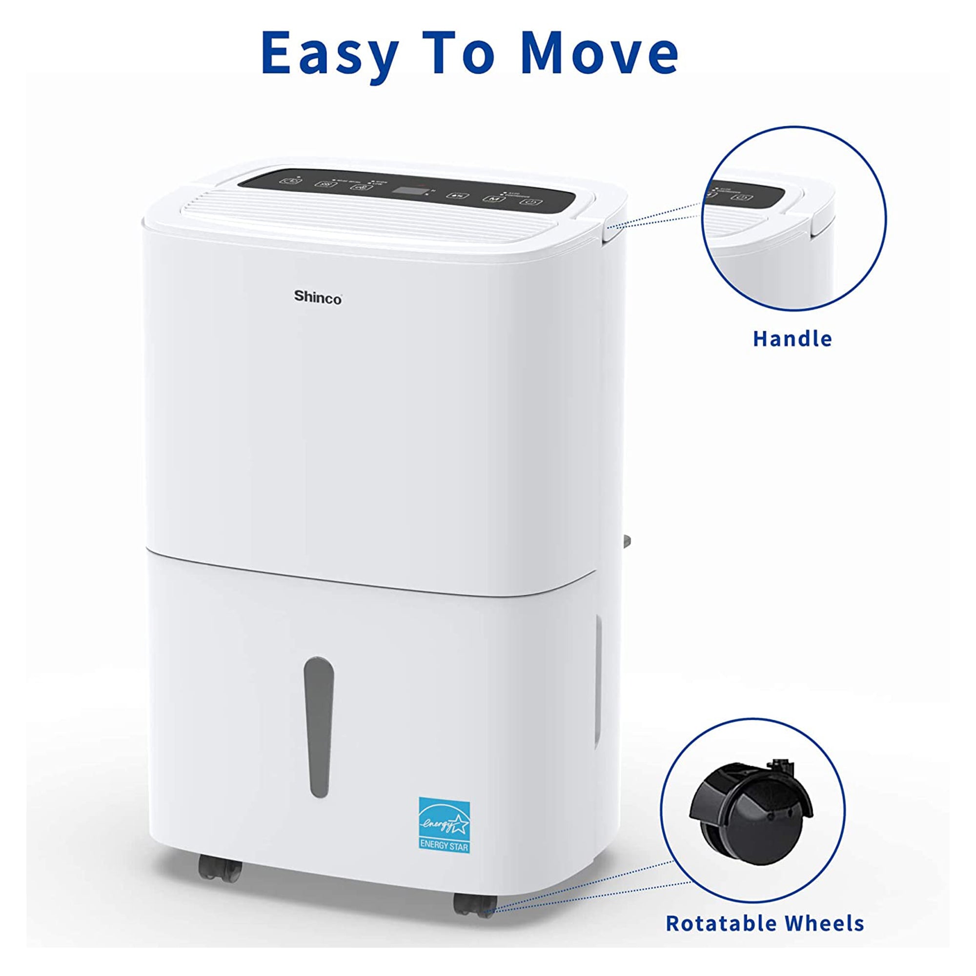Shinco SDZ1-30P 1500 Square Feet Portable Home Dehumidifier, 30 Pints, White