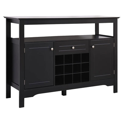 Modern Wooden Buffet Cabinet with Drawer and 12 Bottle Wine Rack, Black (Used)