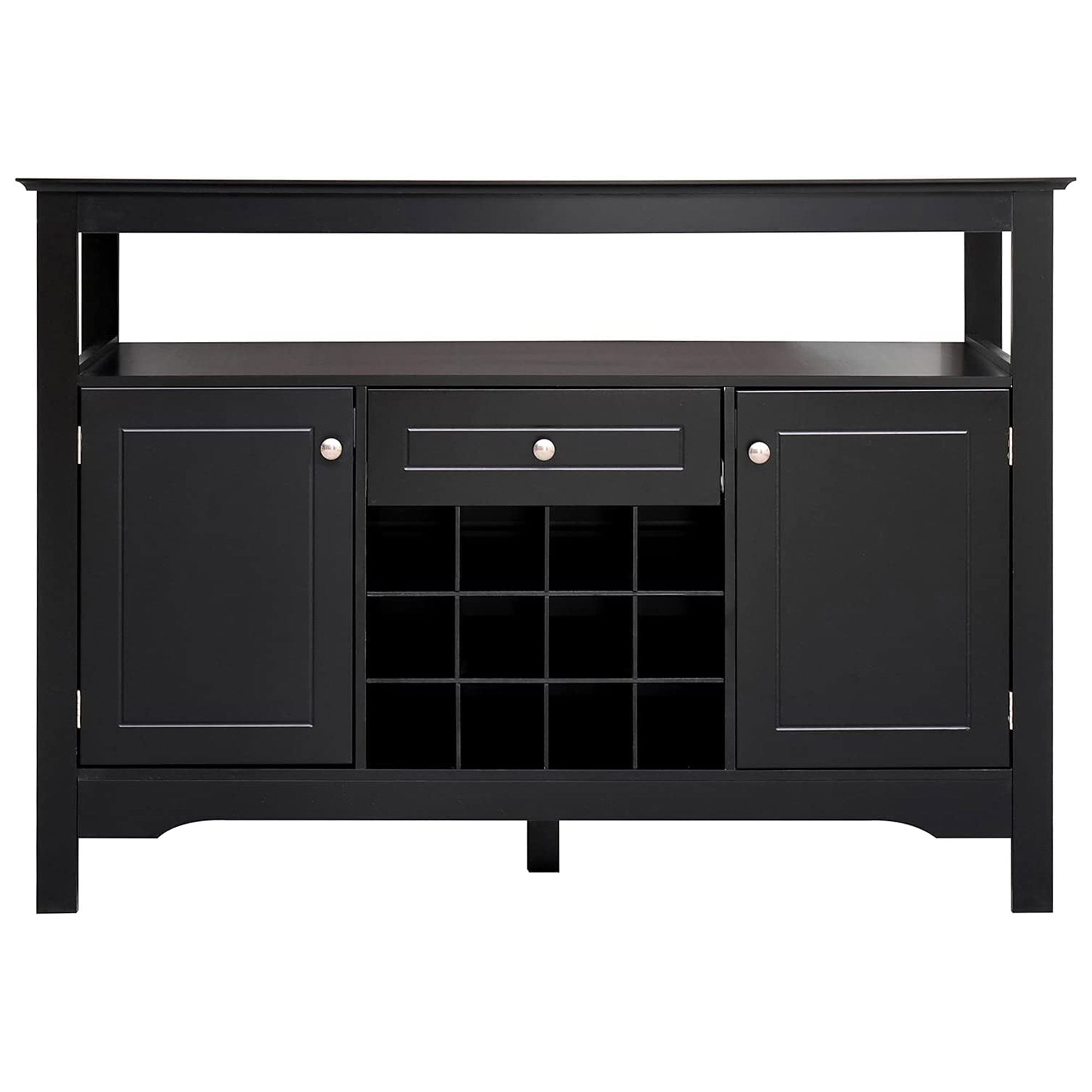 Modern Wooden Buffet Cabinet with Drawer and 12 Bottle Wine Rack, Black (Used) - VMInnovations