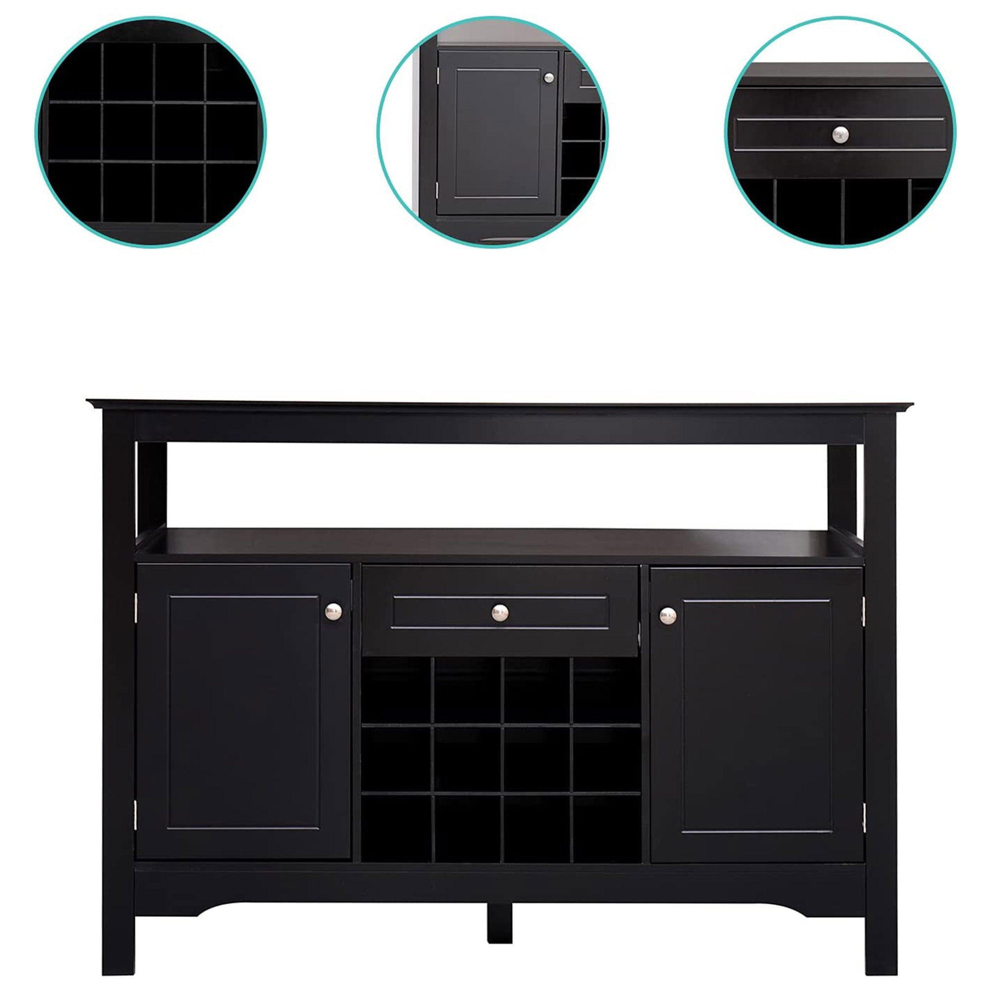 Modern Wooden Buffet Cabinet with Drawer and 12 Bottle Wine Rack, Black (Used) - VMInnovations