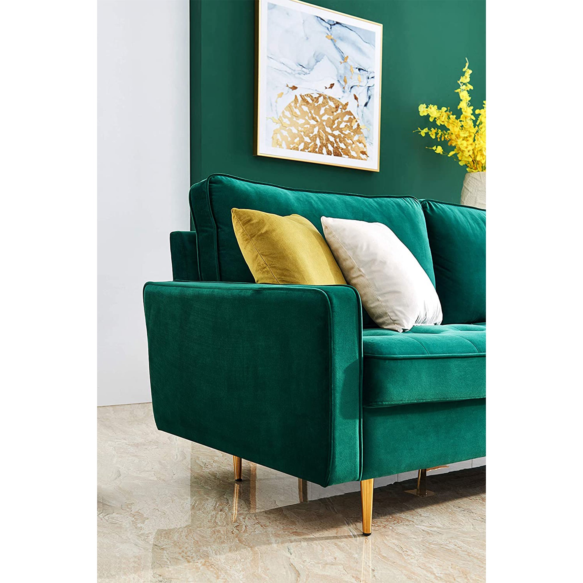 JULYFOX Mid Century Modern Button Tufted Velvet Loveseat Sofa Couch, Green