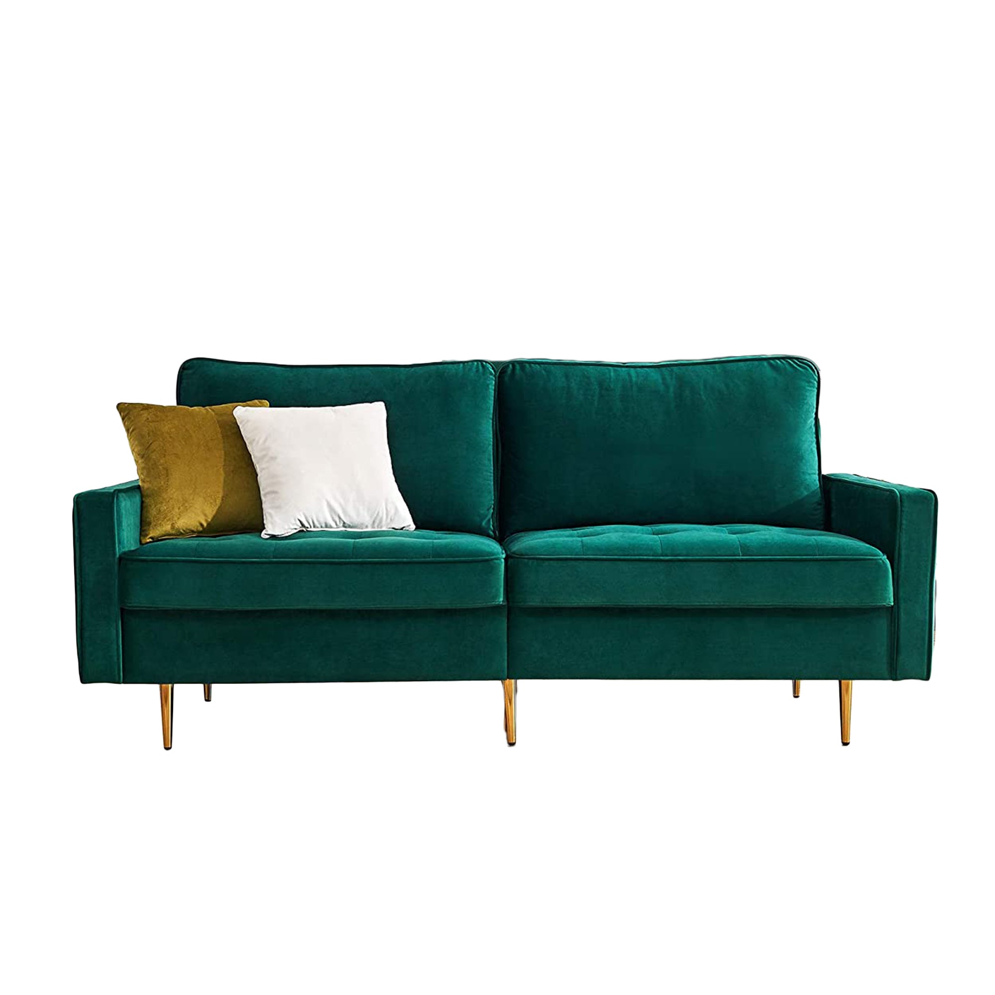 JULYFOX Mid Century Modern Button Tufted Velvet Loveseat Sofa Couch, Green