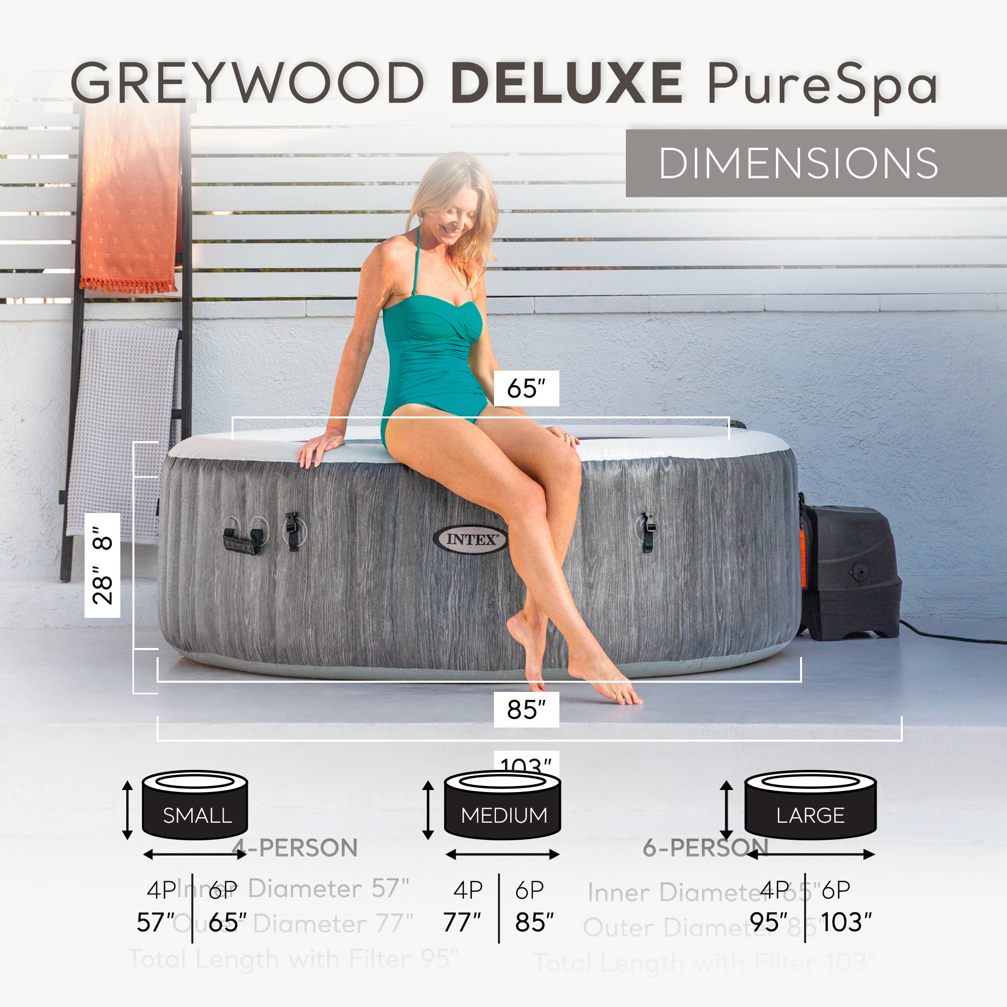 INTEX PureSpa Plus Greywood Inflatable Hot Tub Bubble Jet Spa with Accessory Kit - VMInnovations