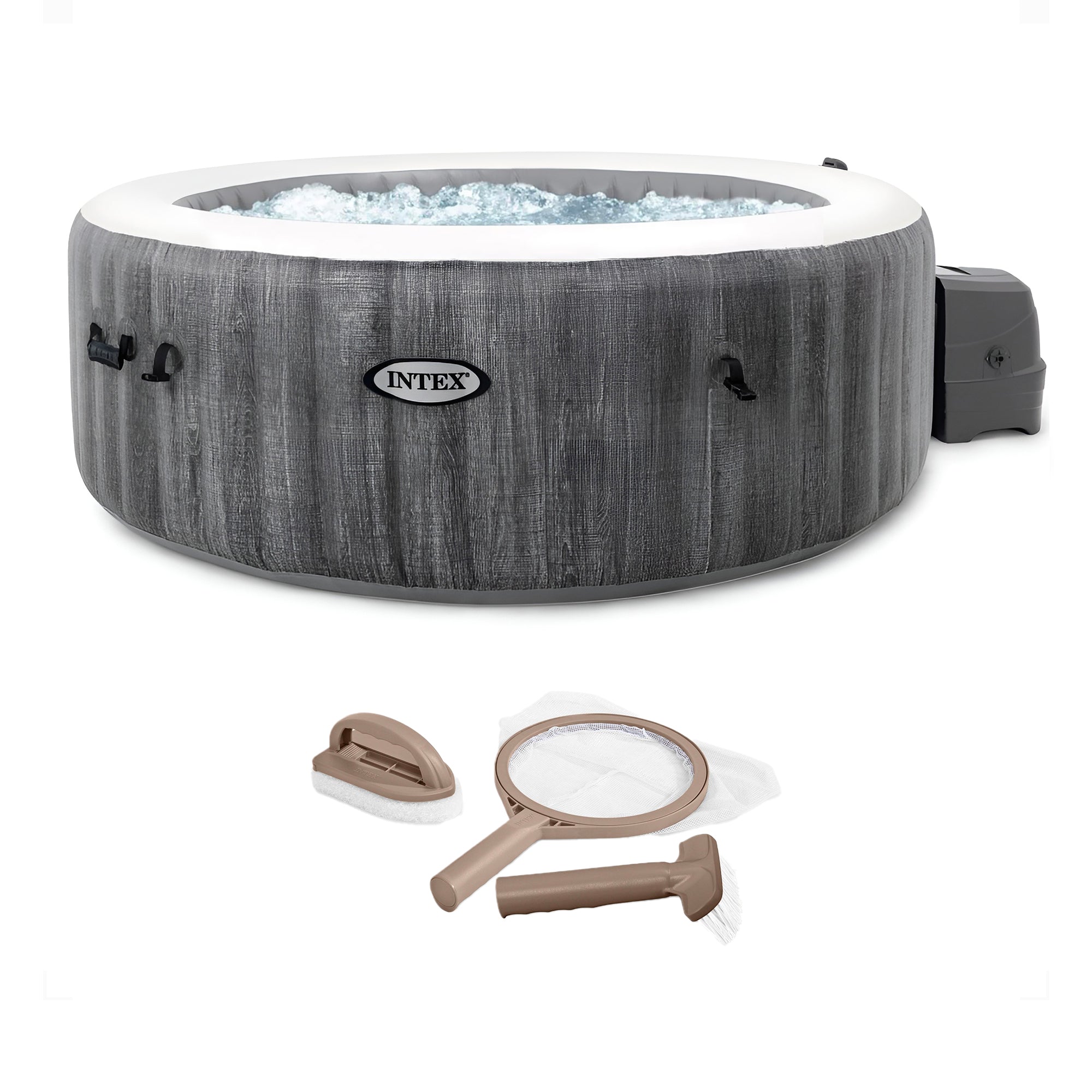 INTEX PureSpa Plus Greywood Inflatable Hot Tub Bubble Jet Spa with Accessory Kit - VMInnovations
