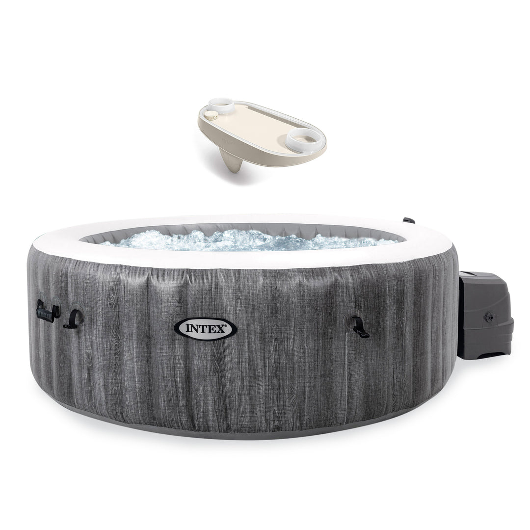 Intex PureSpa Greywood Inflatable Hot Tub Bubble Jet Spa w/ Spa Tray Accessory - VMInnovations