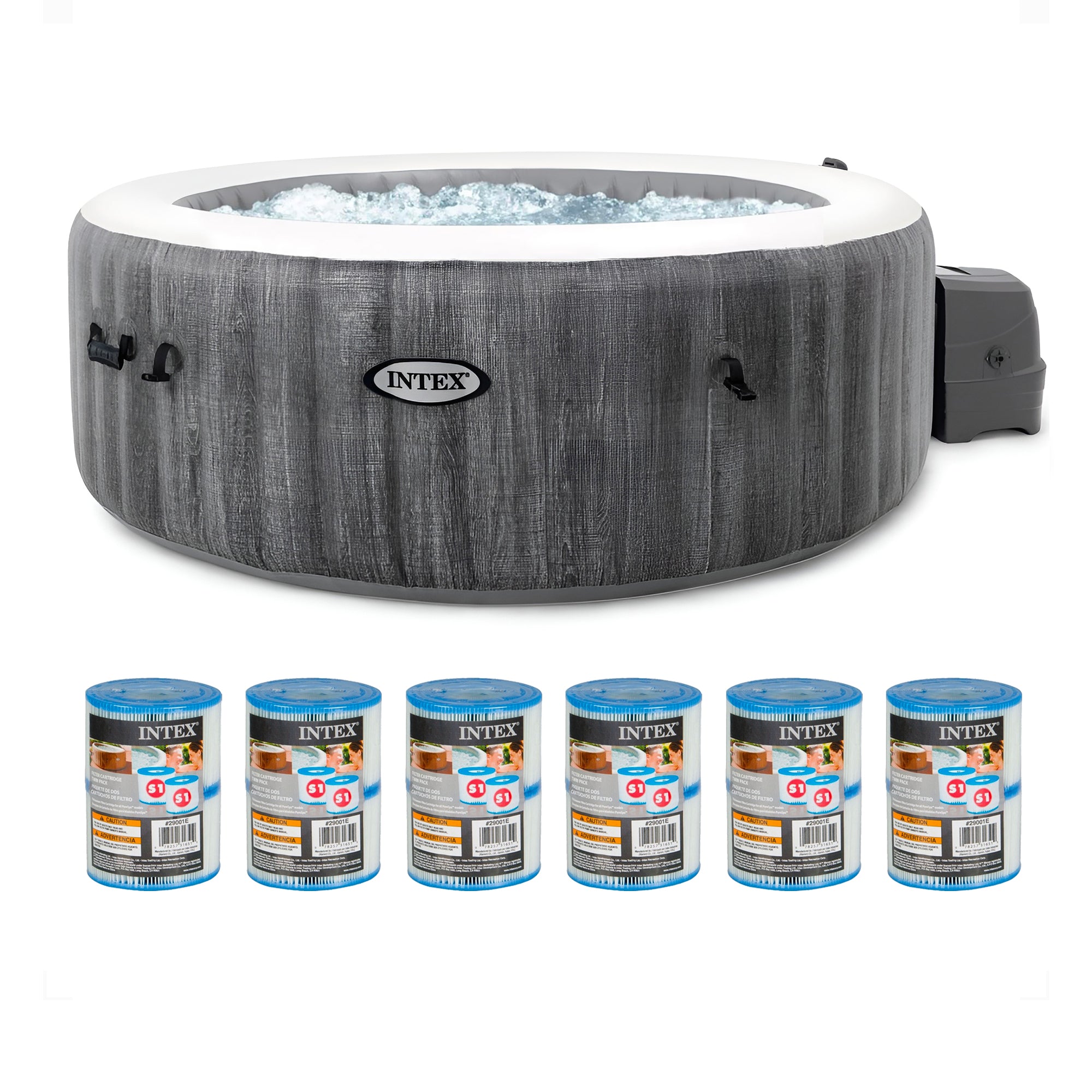 Intex PureSpa Plus Greywood Inflatable Hot Tub Jet Spa with Filter Cartridges - VMInnovations