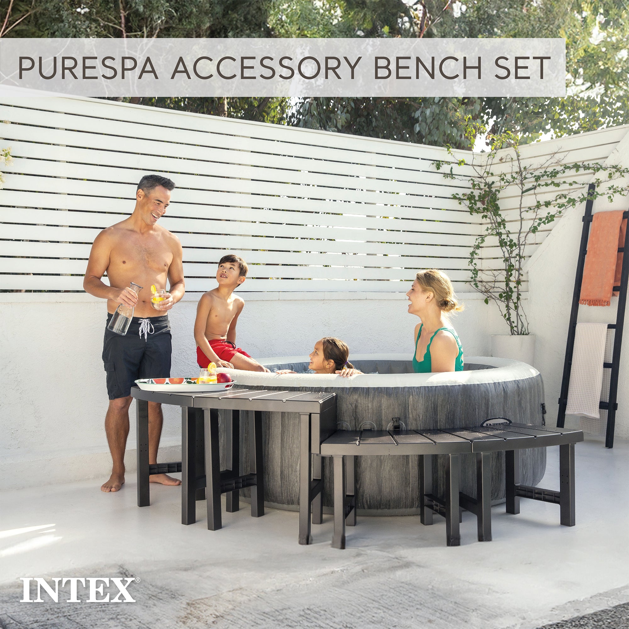 Intex PureSpa Plus Greywood Inflatable Hot Tub Jet Spa w/ Accessories Benches - VMInnovations