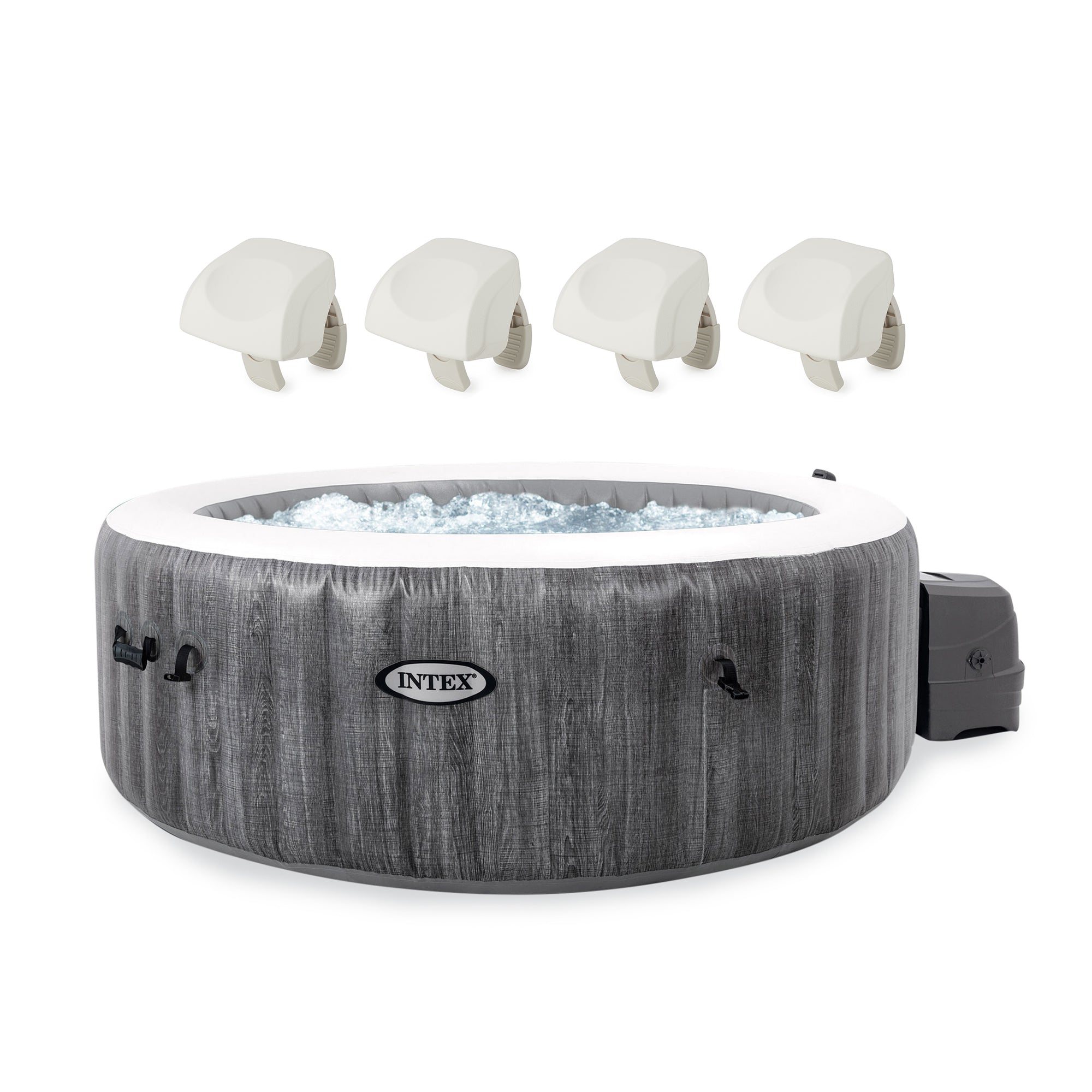 Intex PureSpa Plus Greywood Inflatable Hot Tub Jet Spa with 4 Headrest Pillows - VMInnovations