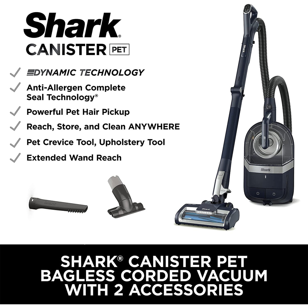Shark CZ351 Canister Bagless Corded Vacuum w/Self-Cleaning Brushroll & PowerFins