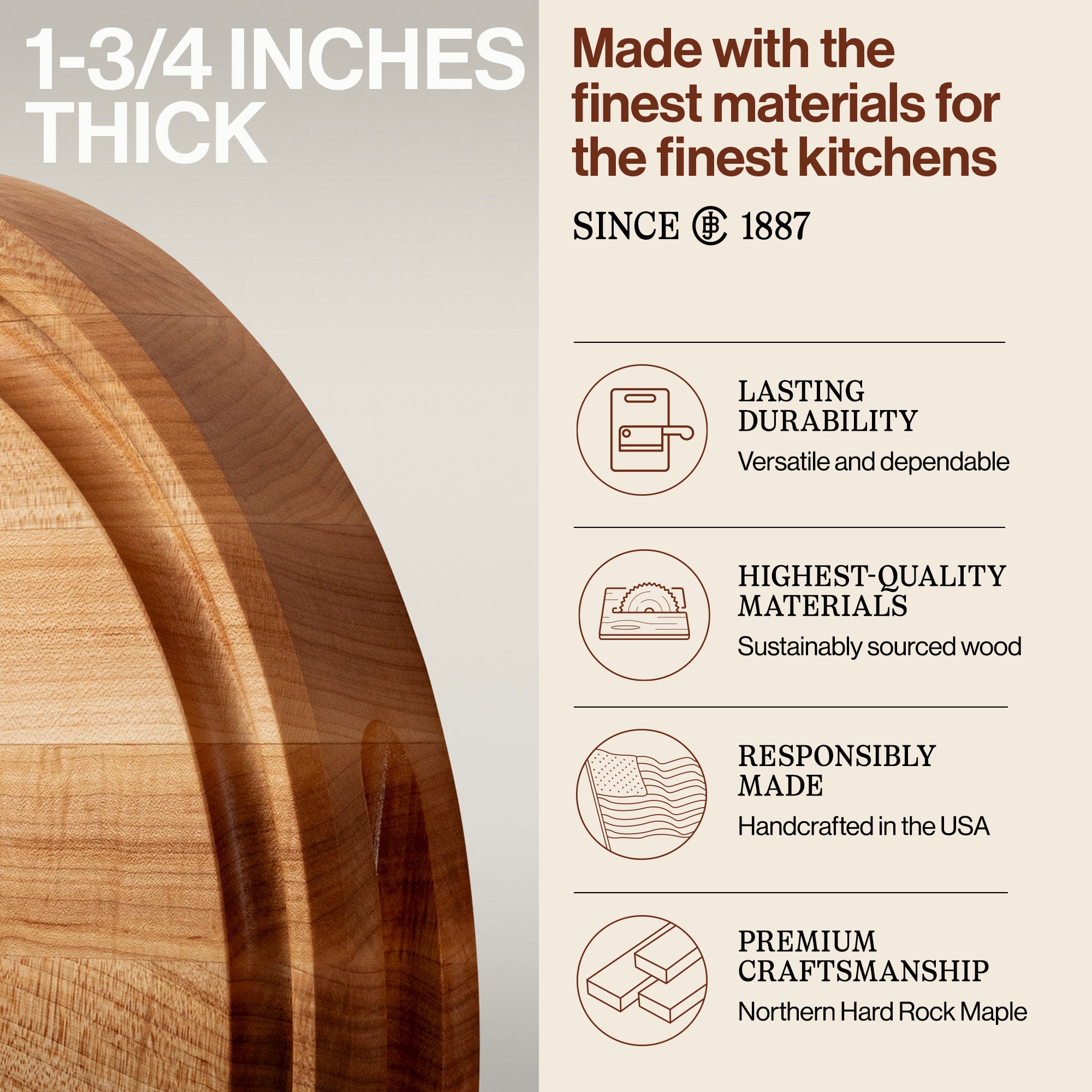 John Boos Maple Wood Cutting Board w/Juice Groove, 15" x 15" x 1.75" (Open Box) - VMInnovations