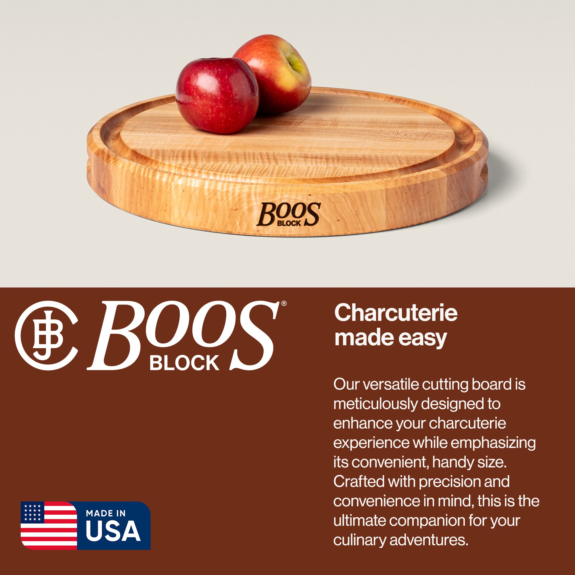 John Boos Round Maple Wood Cutting Board with Juice Groove, 15" x 15" x 1.75"