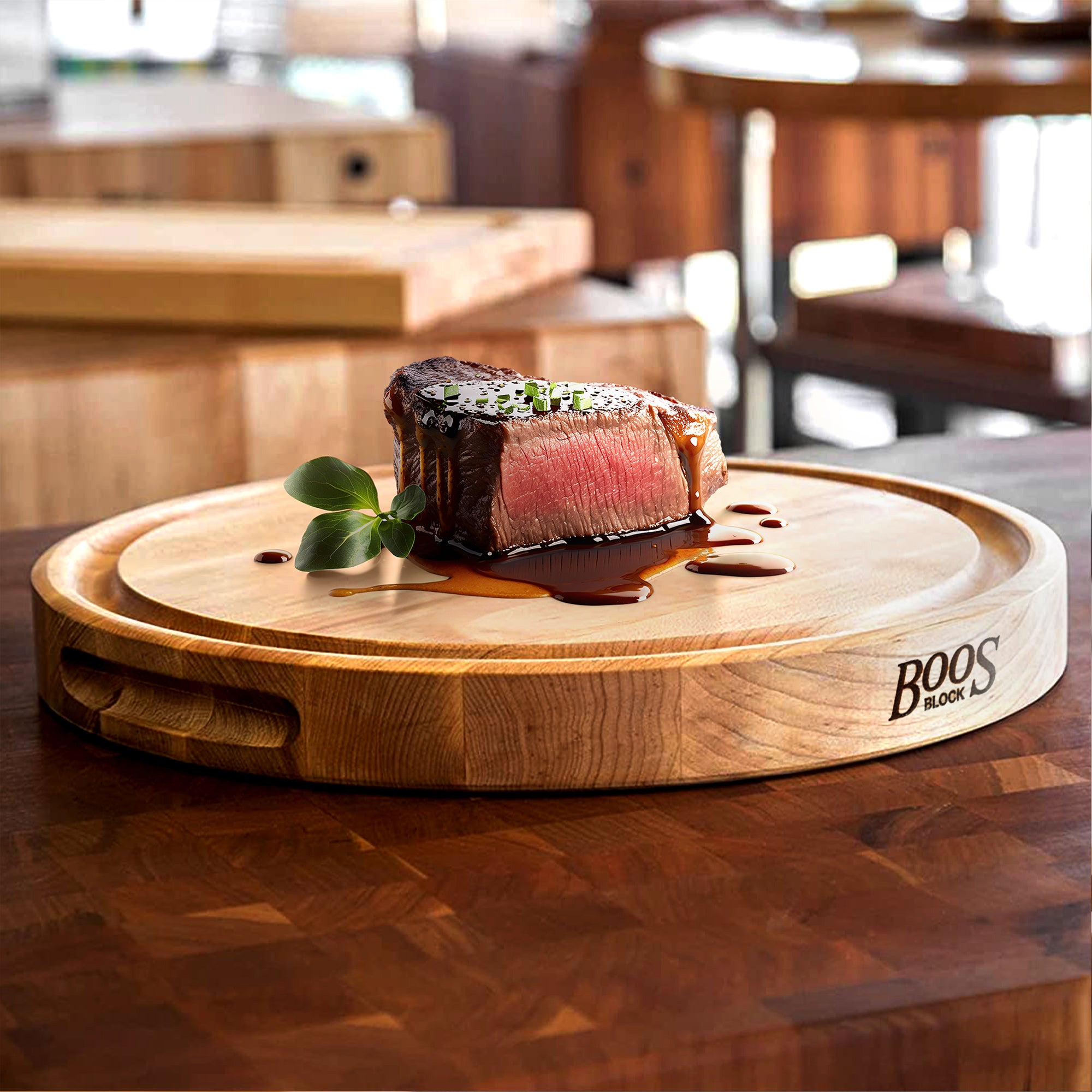 John Boos Maple Wood Cutting Board w/Juice Groove, 15" x 15" x 1.75" (Open Box) - VMInnovations