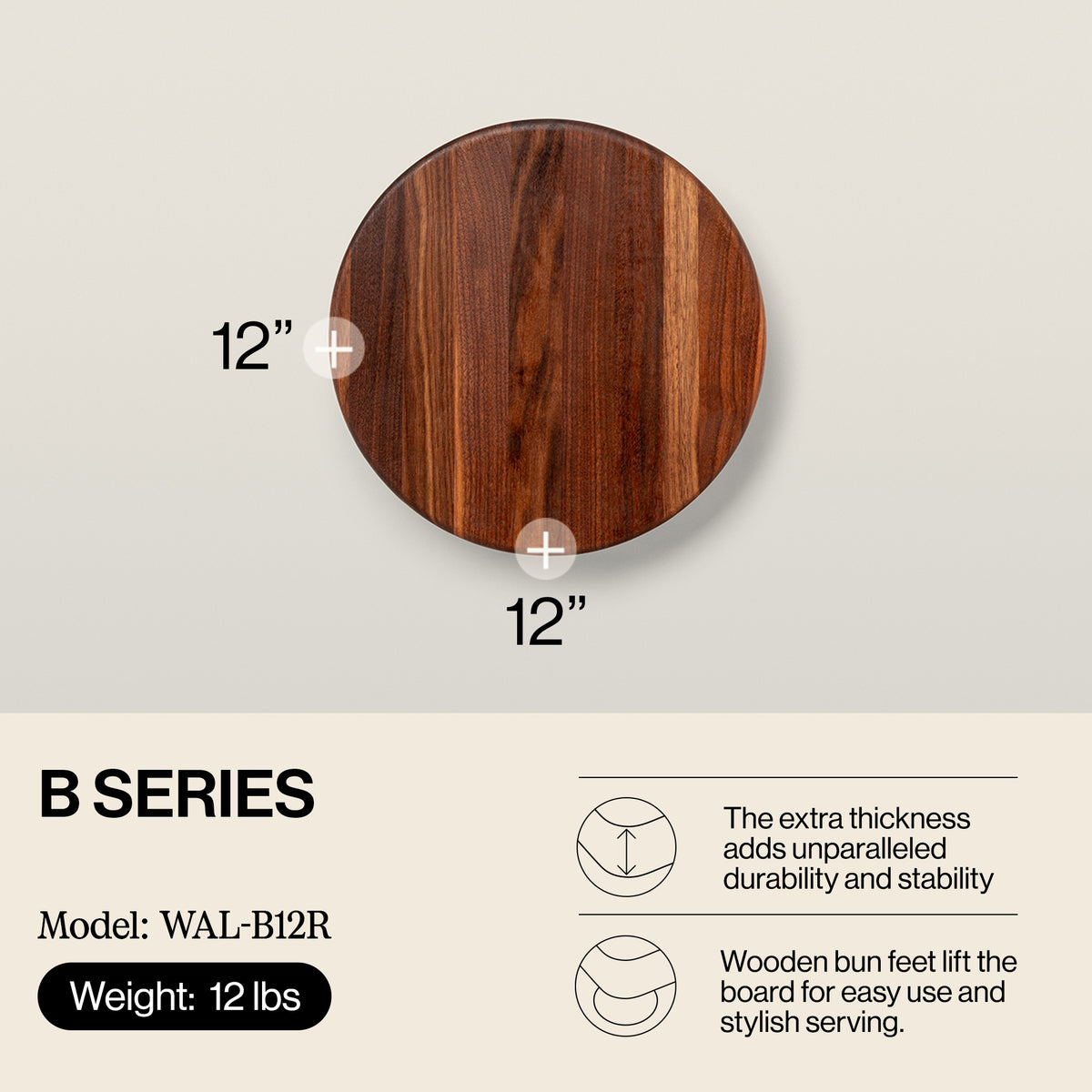 John Boos 12 Inch Round 1.5 In Thick Wood Grain Cutting Block w/ Feet (Open Box)