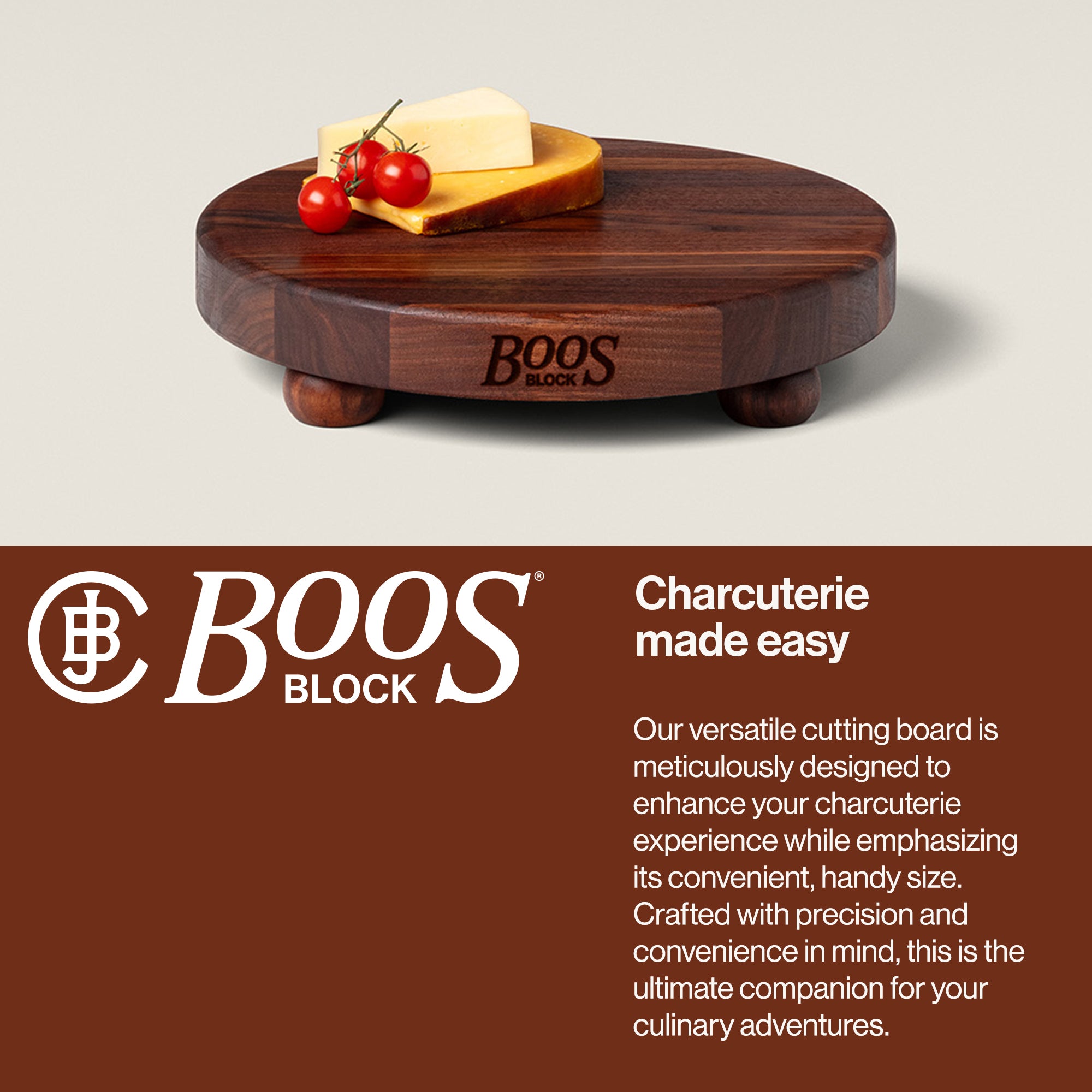 John Boos Walnut Wood Edge Grain Round Cutting Board for Kitchen, 12"x1.5"(Used)