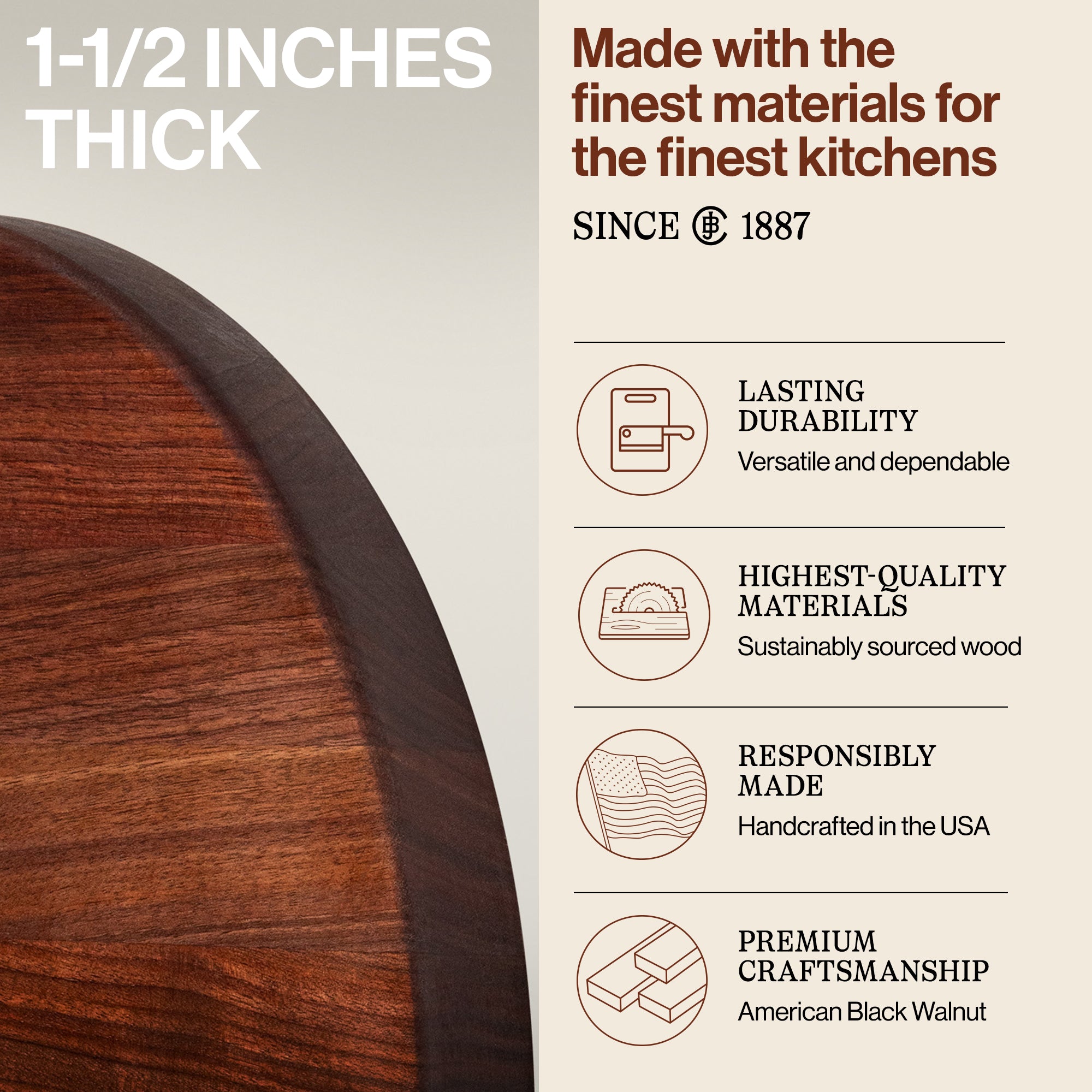 Walnut Wood End Grain Round Cutting Board for Kitchen,18" x 18" x 1.5" (Used) - VMInnovations