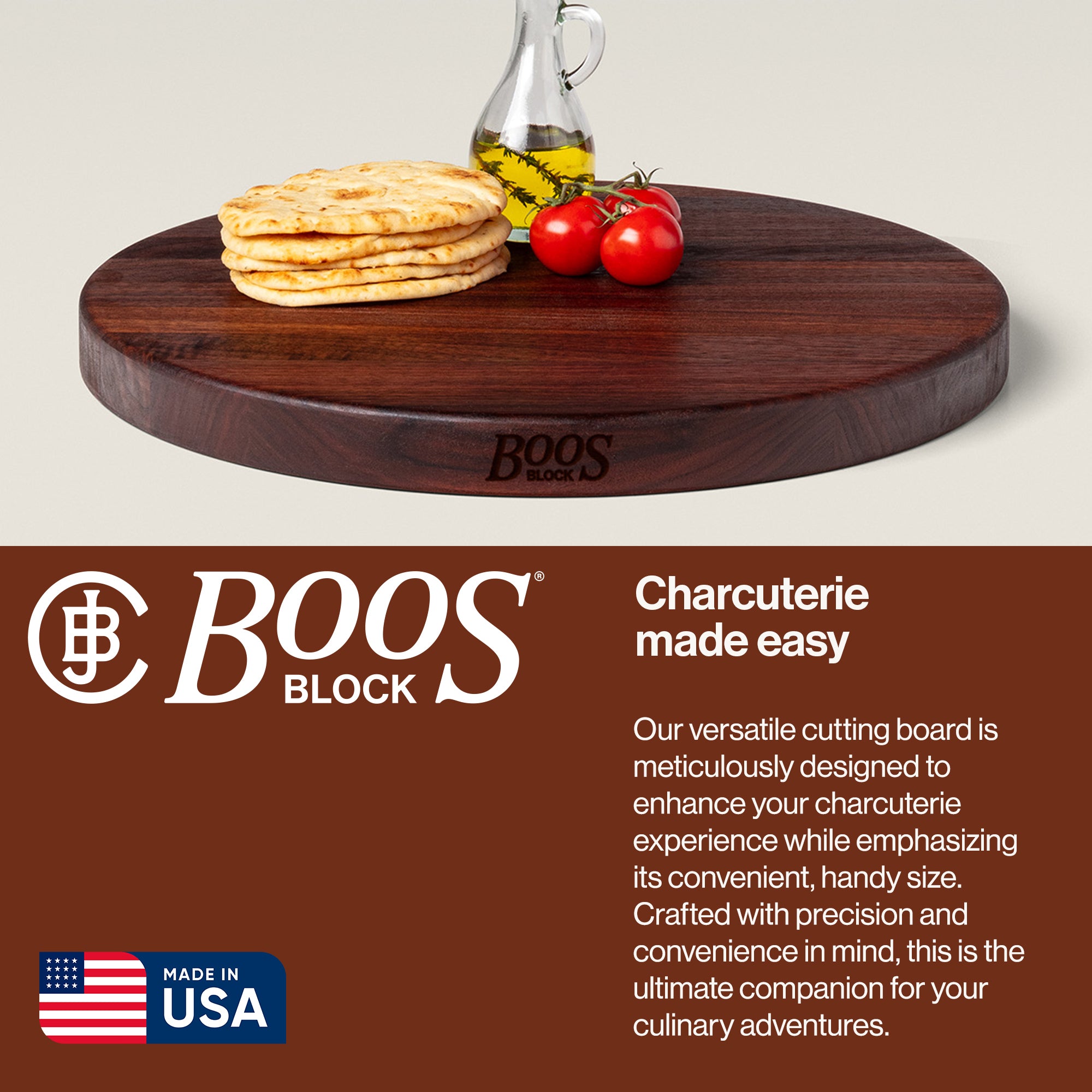 John Boos Walnut Wood End Grain Round Cutting Board for Kitchen,18" x 18" x 1.5"