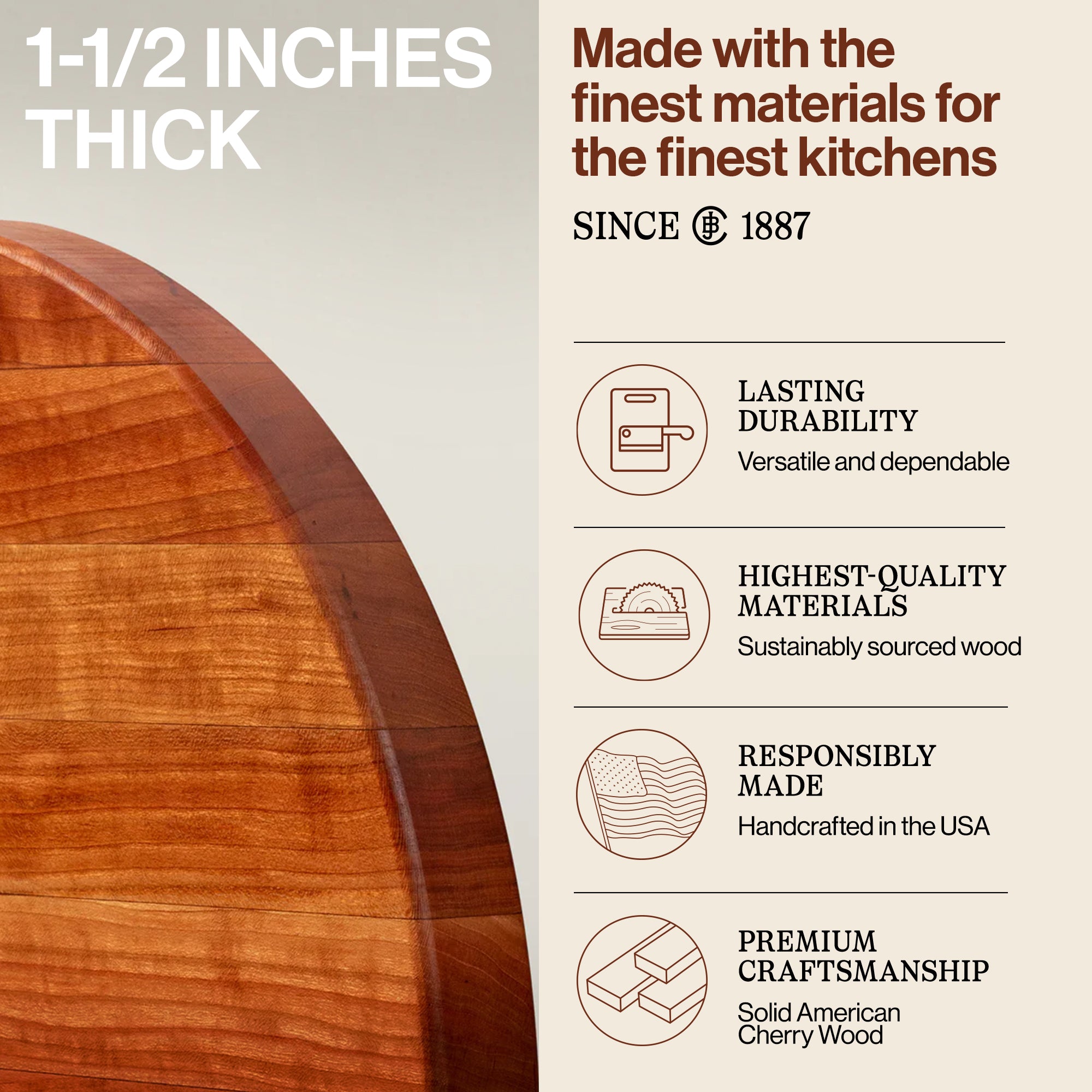 CHY-R18 18 Inch Round Cherry Wood Edge Grain Reversible Cutting Board (Open Box) - VMInnovations