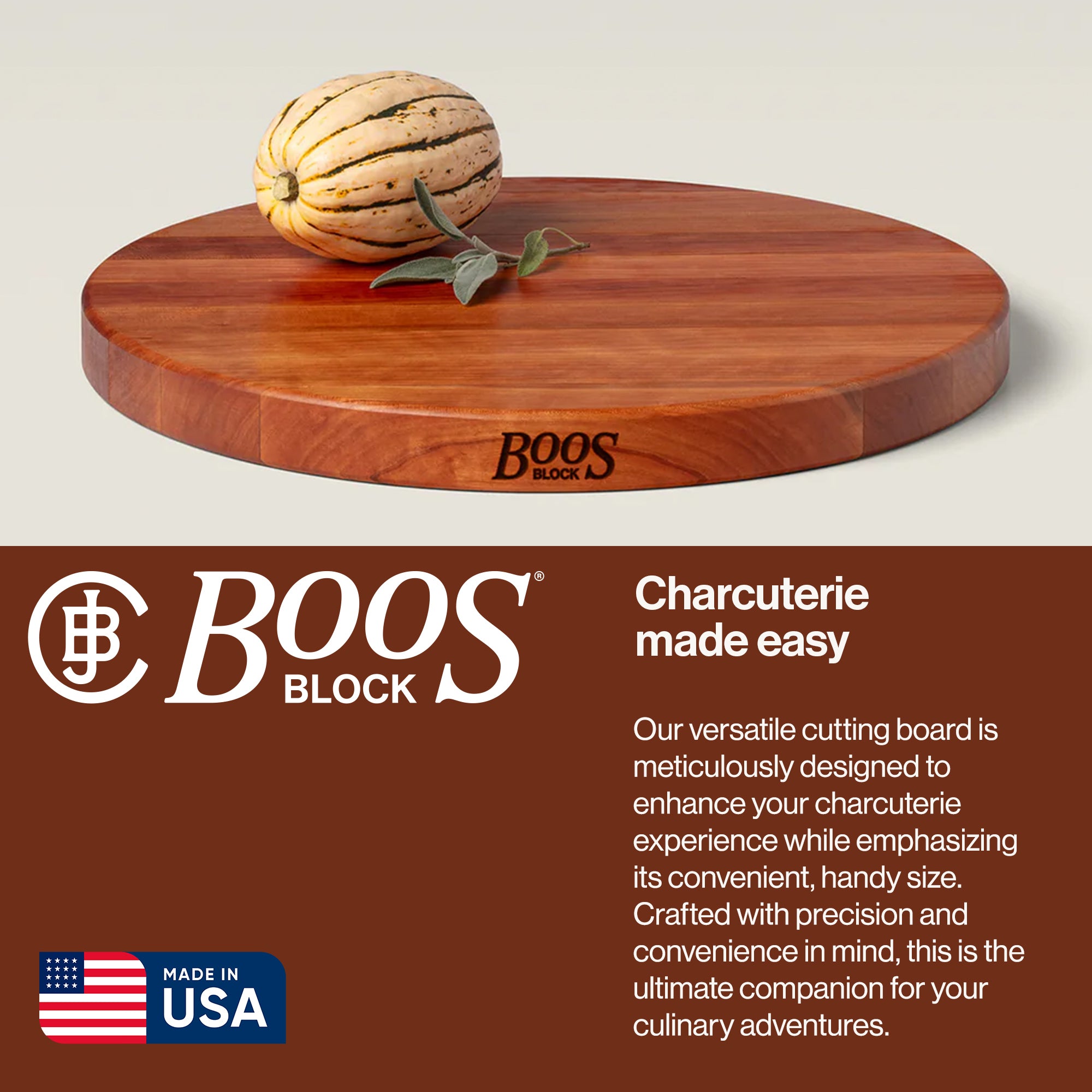 CHY-R18 18 Inch Round Cherry Wood Edge Grain Reversible Cutting Board (Open Box) - VMInnovations