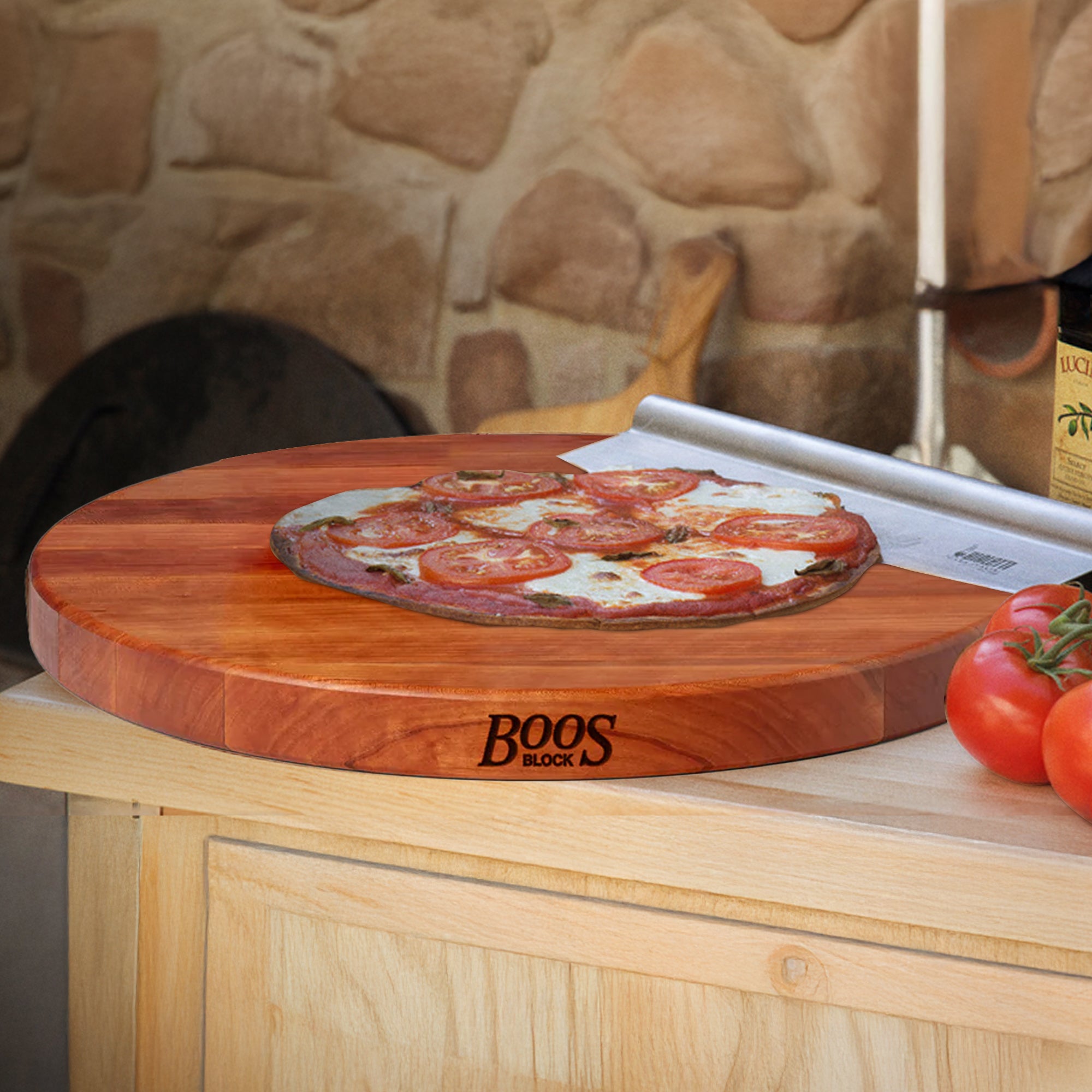 CHY-R18 18 Inch Round Cherry Wood Edge Grain Reversible Cutting Board (Open Box)