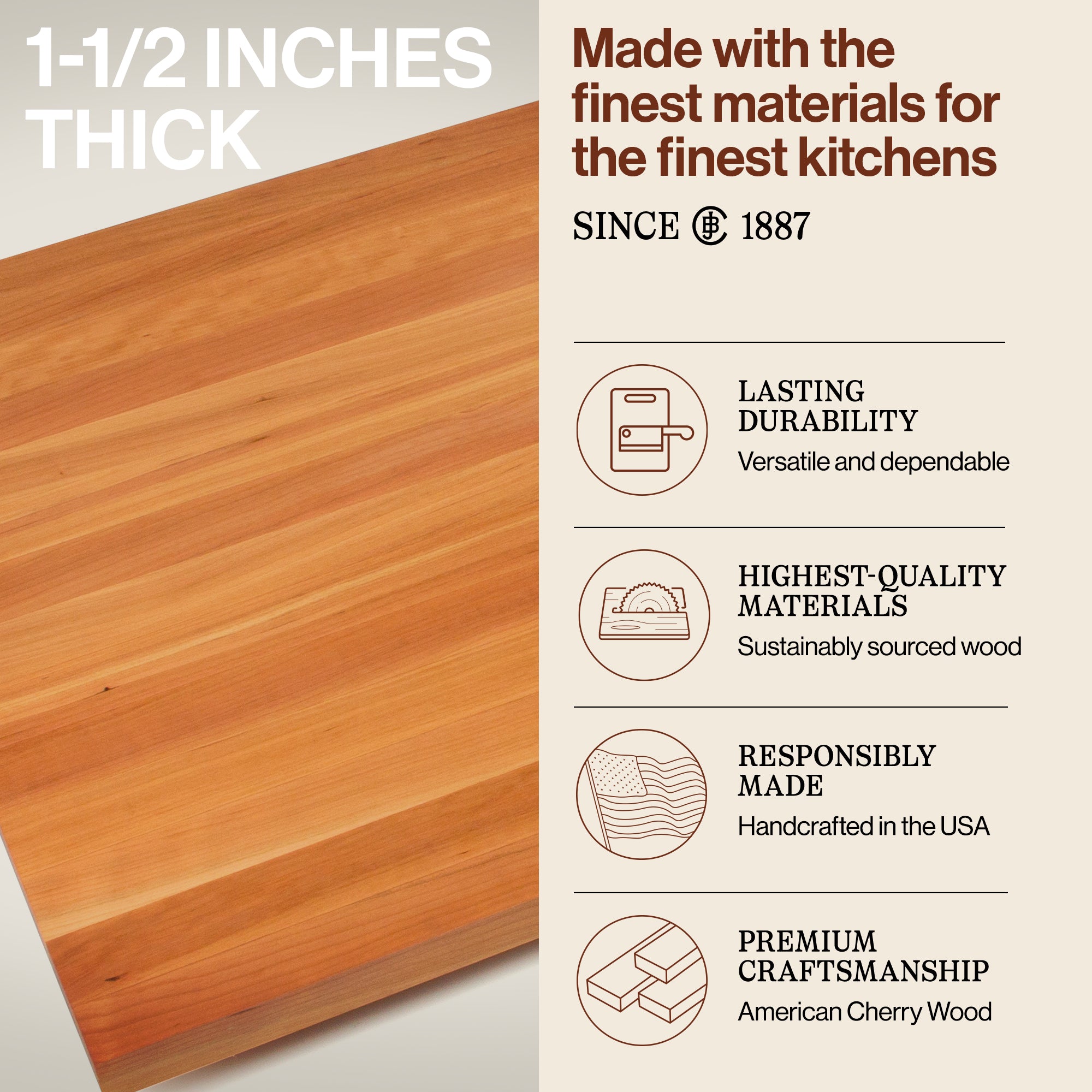 John Boos Butcher Block Kitchen Countertop, 24" x 25" x 1 1/2", Cherry(Open Box)