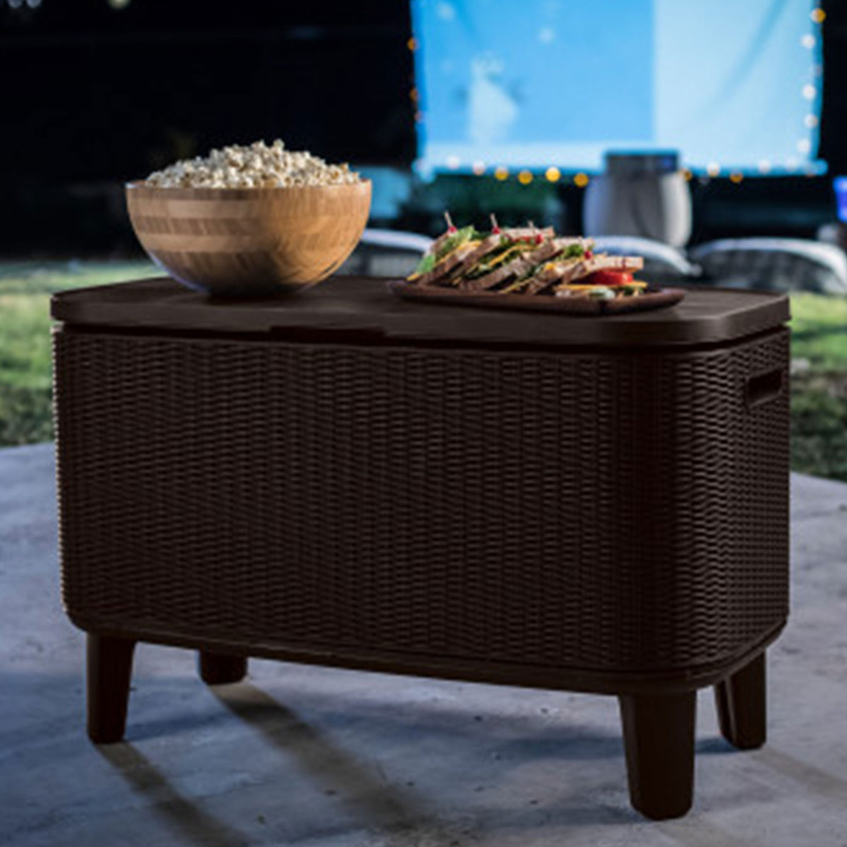 Keter Bevy Bar 17 Gallon Cooler with Pop-Up Table Top Bar Cart, Rattan Brown