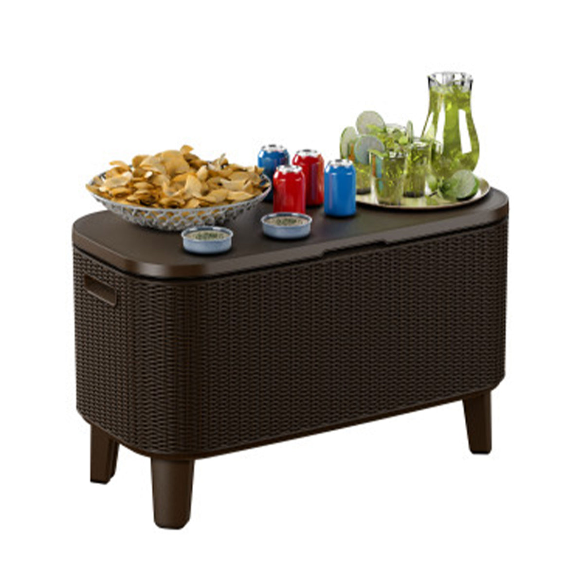 Keter Bevy Bar 17 Gallon Cooler with Pop-Up Table Top Bar Cart, Rattan Brown